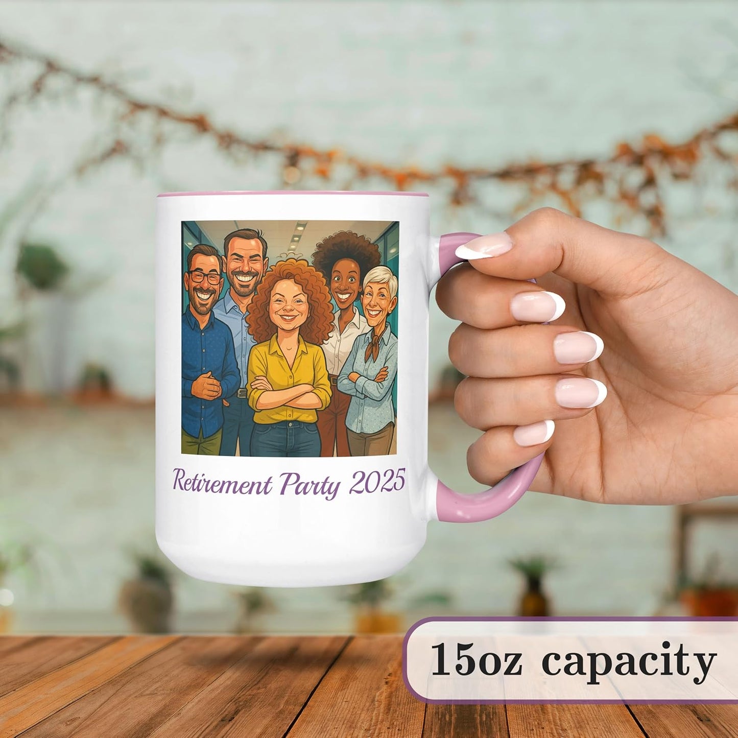 Personalized Coffee Mug, Custom Photo Caricature Gift, Funny Customized Coffee Gift for Men & Women, Custom Mugs with Pictures, Pink 15oz Customized Ceramic Tea Cup