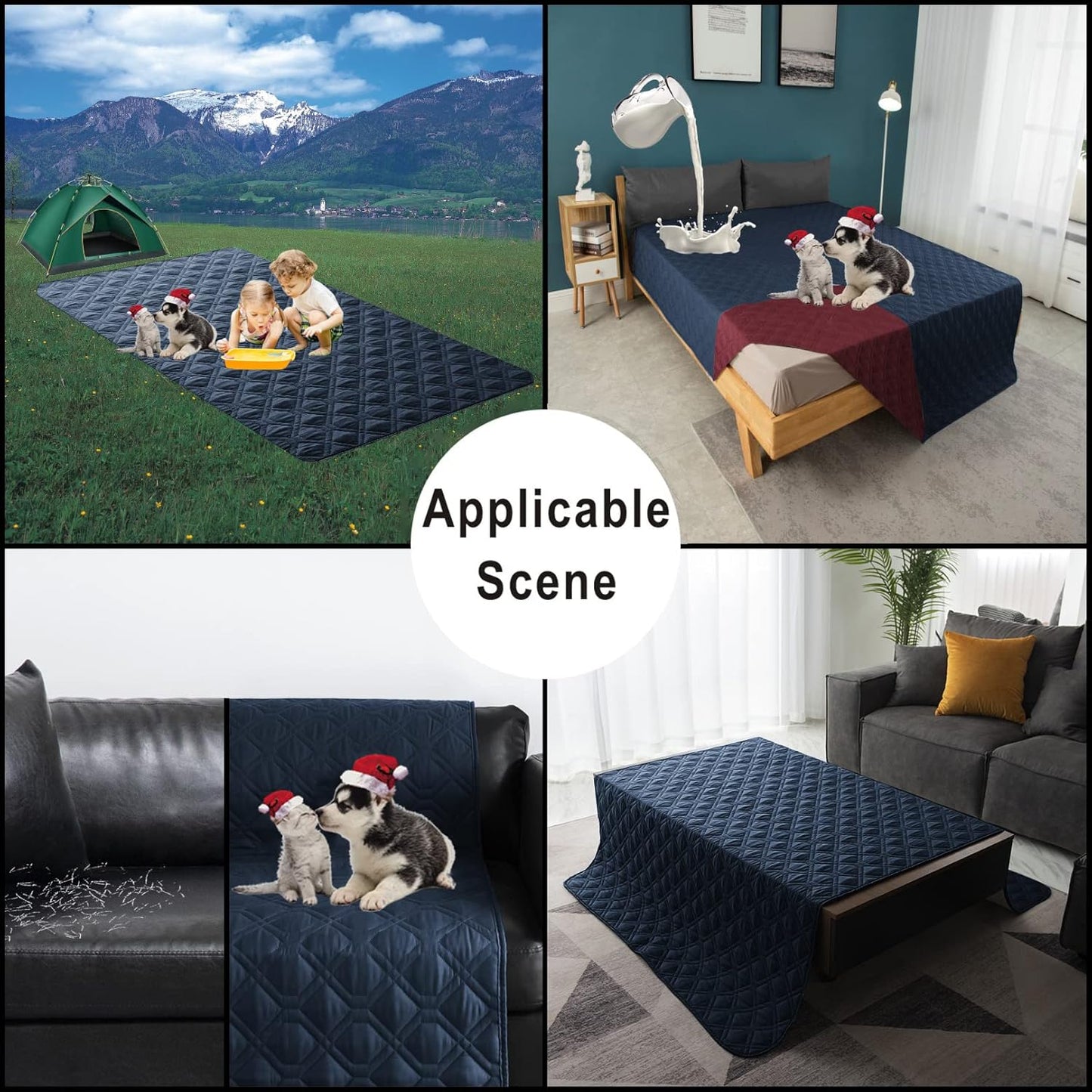 100% Waterproof Dog Bed Cover 52x82 inch Reversible Changing Pad Reusable Camping Mat for Kids/Pet/Dog/Cat Washable Geometric Embroidery Blanket Patchwork Navy+Burgundy