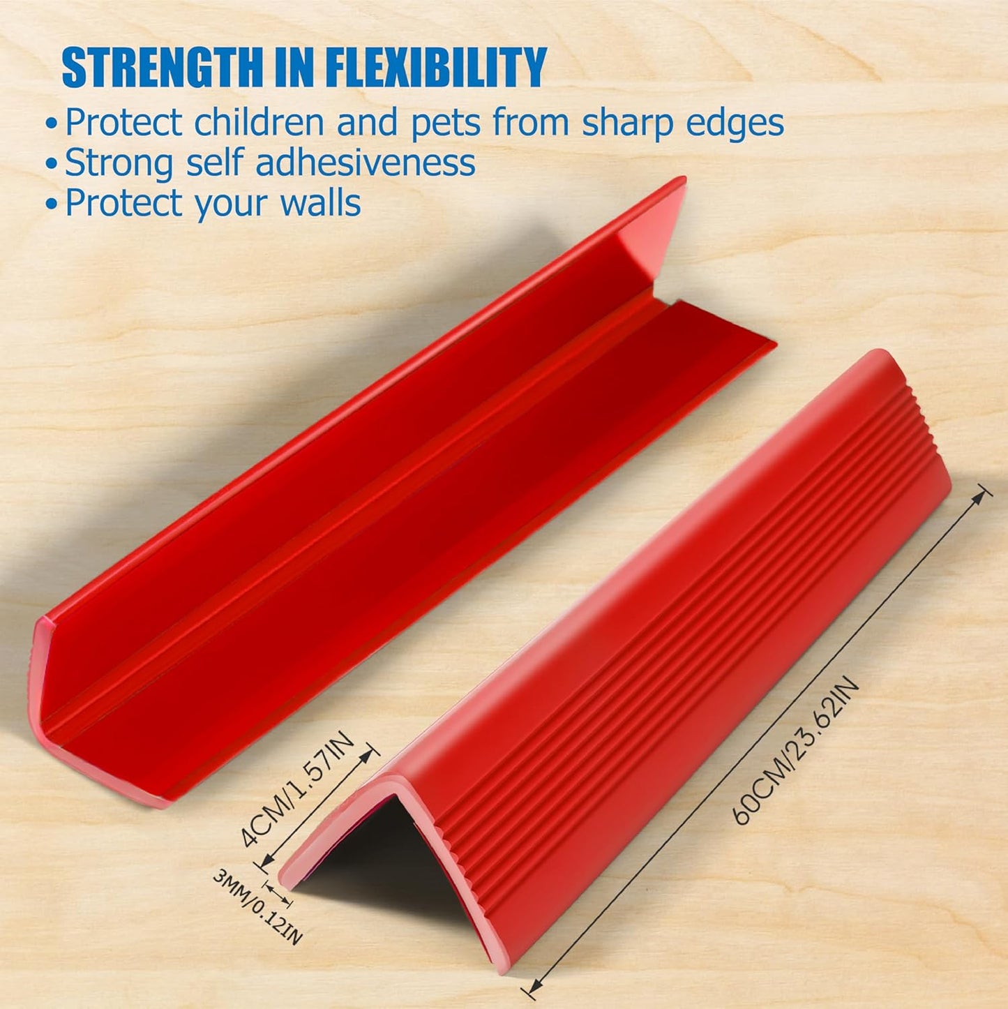Wall Corner Protectors 4 Pack,1.57x1.57x23.62x0.12 inch PVC Double Side Proof Corner Guards for Sharp Edges, Self-Adhesive Corner Protectors for Home, Kindergarten,Thickness-3mm(0.12 in)