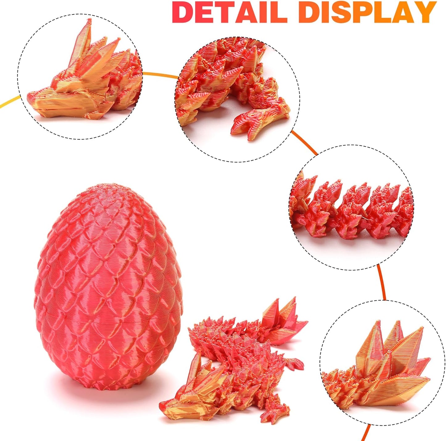 4 Pcs Mini 3D Printed Dragon Eggs, 3D Printed Dragon Eggs with Dragon Inside, Articulated Crystal Dragon in Egg Fidget Desk Toys for Gifts