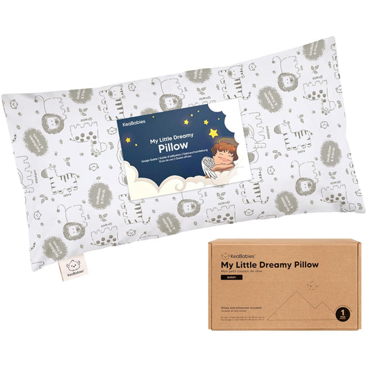 Toddler Pillow with Pillowcase - 10x18 My Little Dreamy Kids Travel Bed Pillows for Sleeping, Organic Cotton Small Pillowcase, Soft & Breathable, Machine Washable, Toddlers 2-5 Years Old (KeaSafari)