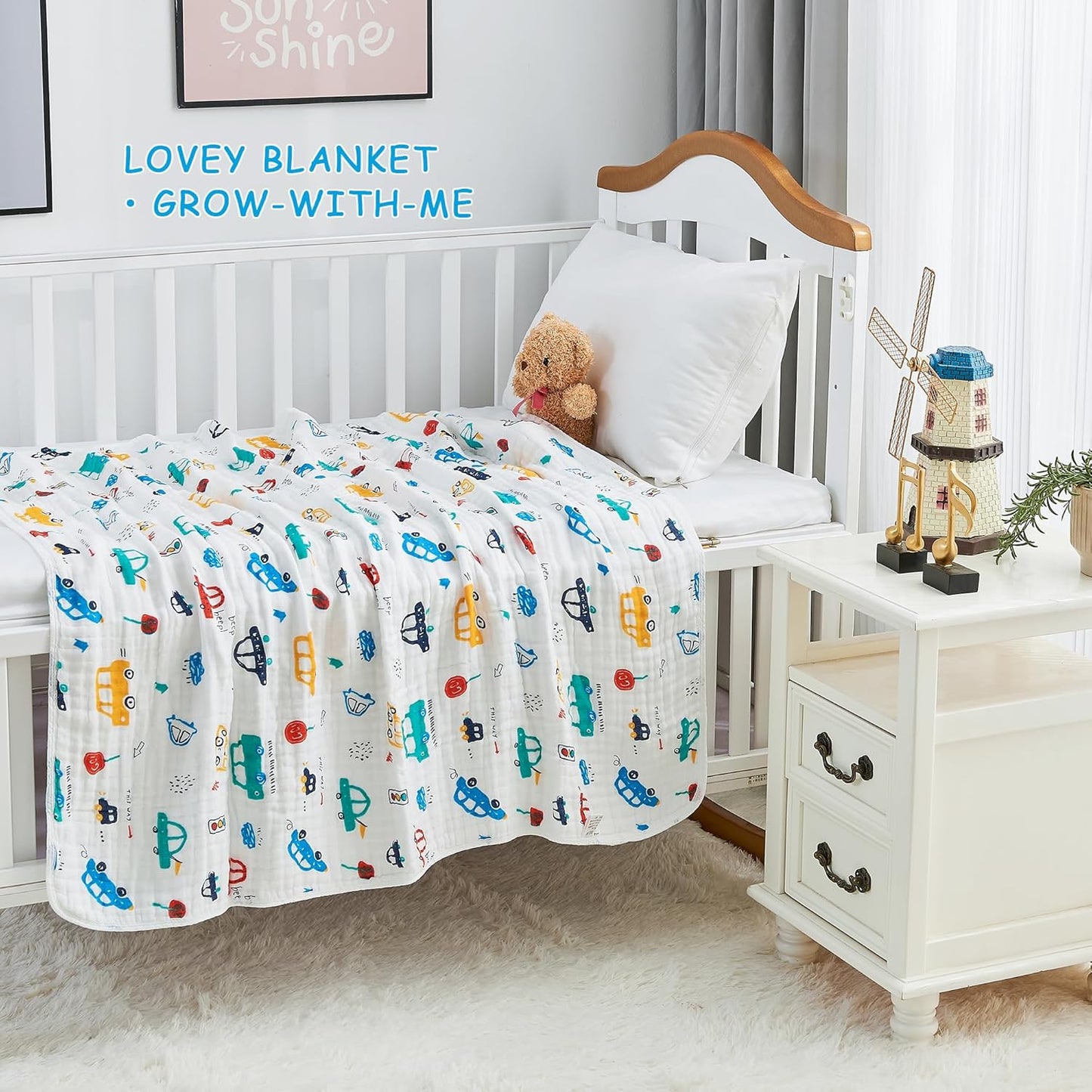 Luxury Muslin Baby Blanket, Cozy Swaddle, 6-Layer Cotton Receiving Blanket for Newborn Infant, 59x43 Inch Lightweight Breathable Crib Blanket, Nursery Stroller Toddler Quilt, Car Family