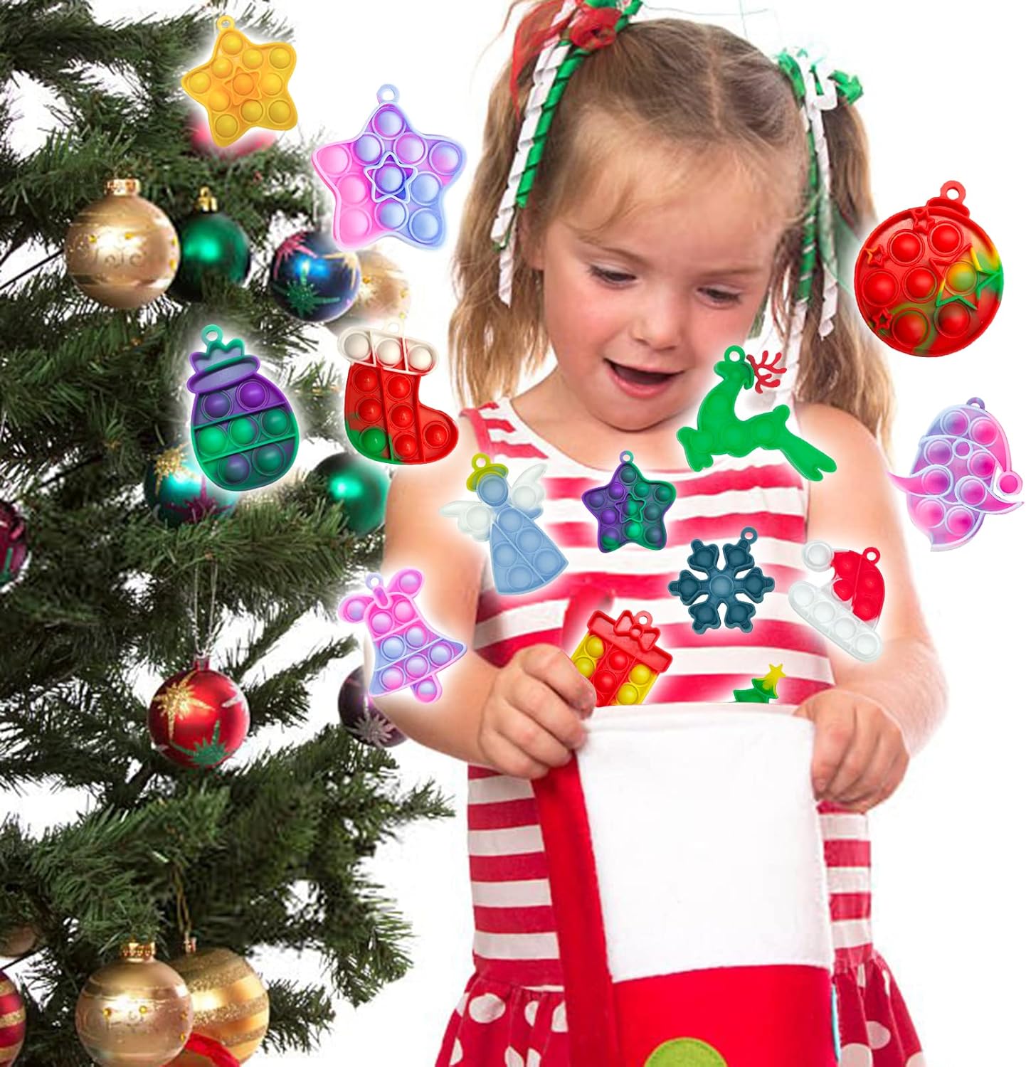 36Pcs Christmas Mini Keychain Bubble Squeeze Sensory Fidget Toys, Valentines Day Gifts for Kids Mini Fidg et Toys for Kids Adults Best Gift for Children's Party Favor