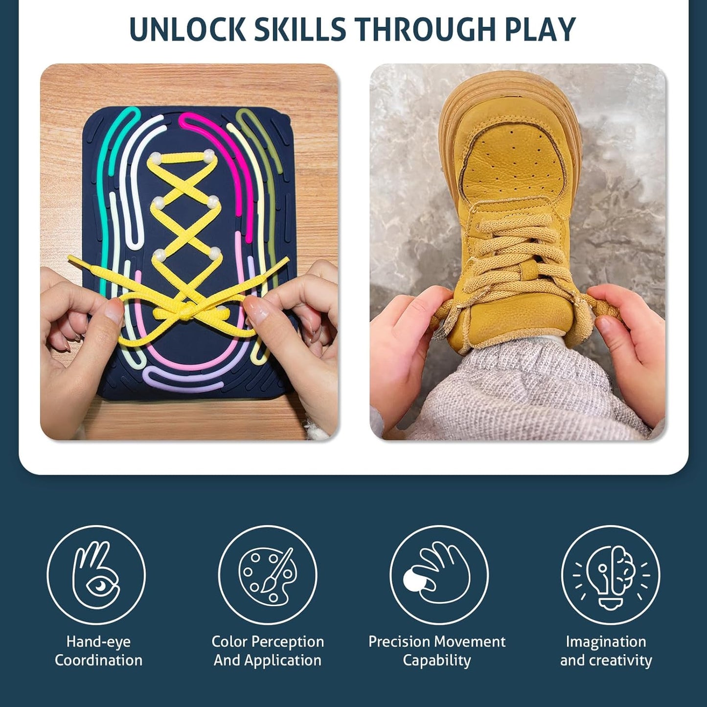 Sensory Activity Board: Silicone Fidget Toy | Shoe Tying Practice & Portable Travel Strap | Silence Stress Relief for ADHD & Autism | Anxiety Calming | Kids 3+ & Adults Ready Packaging