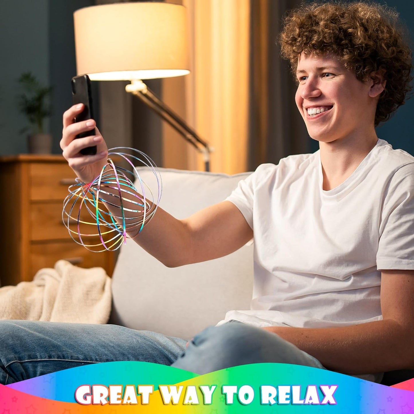 Flow Ring Spinner Ring Arm Toy - Stainless Steel Spring Toy Metal Sensory Rings Flow Toys Magic Flow Bracelet Spinner Rainbow Toy Rings for Girls - Rainbow Bracelet Metal Geometric Spinning Bracelet