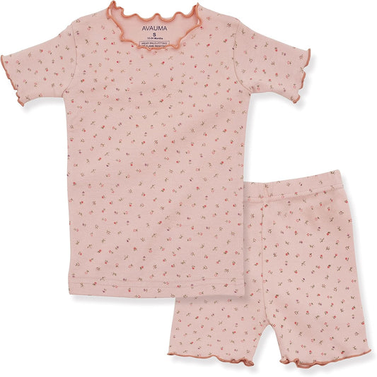 AVAUMA Baby Boy Girl Pajama Set 6M-7T Kids Cute Toddler Snug fit Flower Pattern Design Pjs Cotton Sleepwear Ruffled Shirring