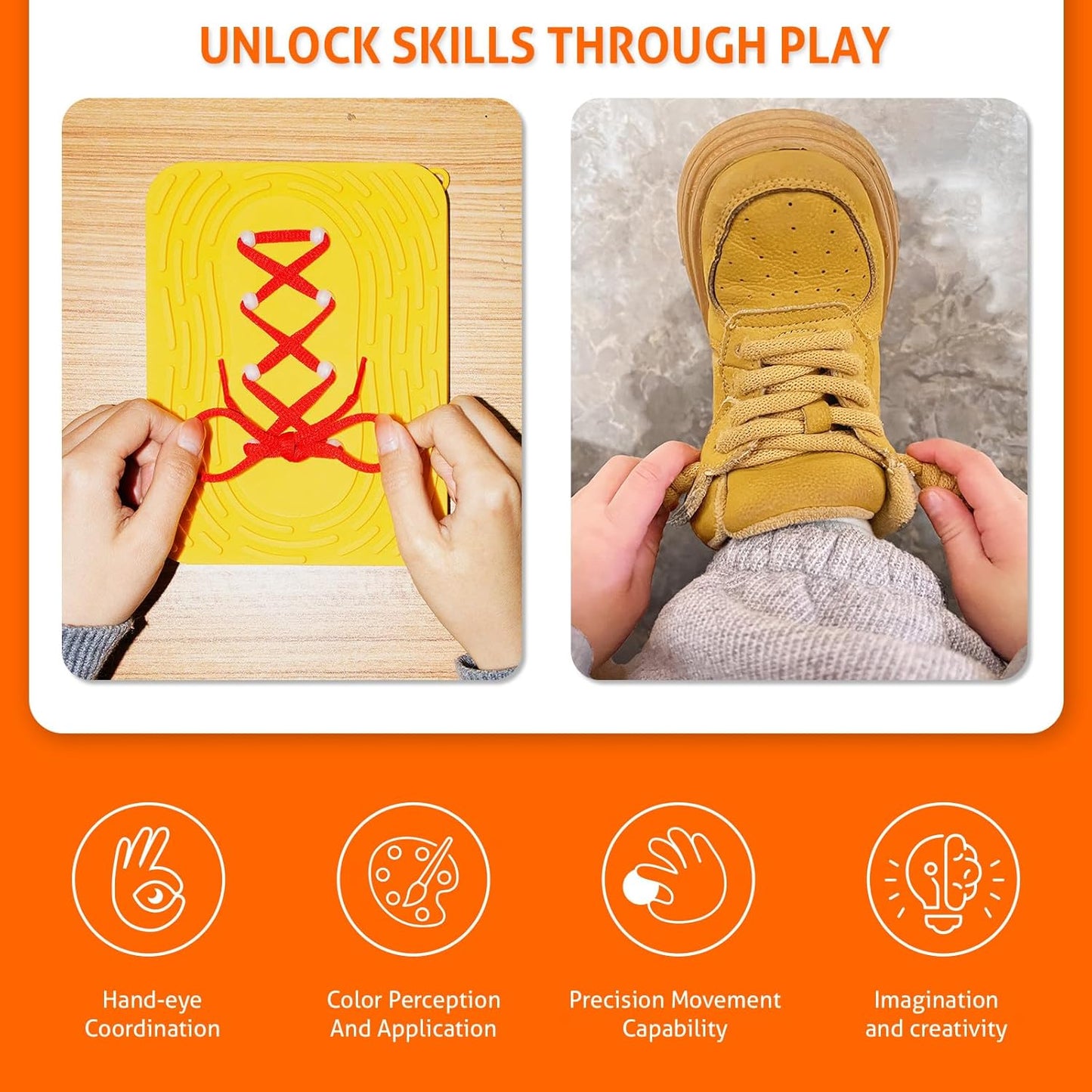 Sensory Activity Board: Silicone Fidget Toy | Shoe Tying Practice & Travel Strap | Silence Stress Relief for ADHD & Autism | Anxiety Calming | Kids 3+ & Adults | Gift-Ready Packaging Bright Yellow