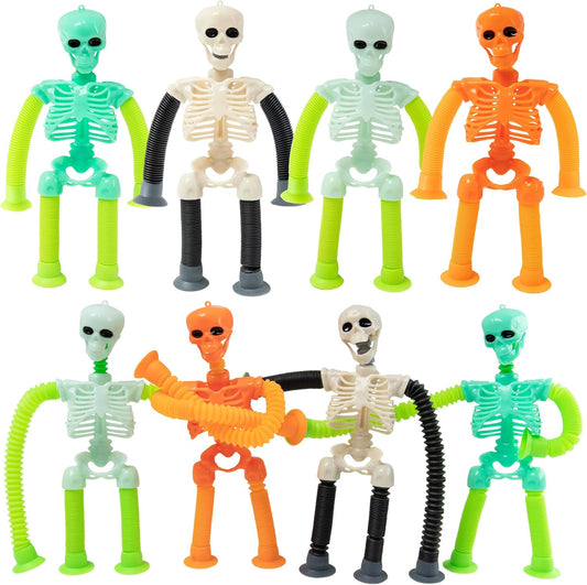 8PCS Telescopic Suction Cup Skeleton Toys, Shape Changing Telescopic Pop Tube Halloween Skeleton Fidget Toys, Skeleton Action Figure for Halloween Party Favors Kids Toddler Gift