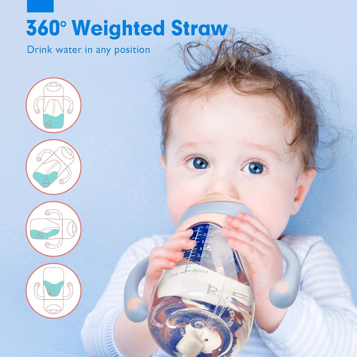hahaland Sippy Cup for 6+ Month Old - 2 in 1 Spout & Straw Sippy Cups for Toddlers 1-3 No Spill Transition Weighted Straw Toddler Cups - 1 Cup with 2 Nipples