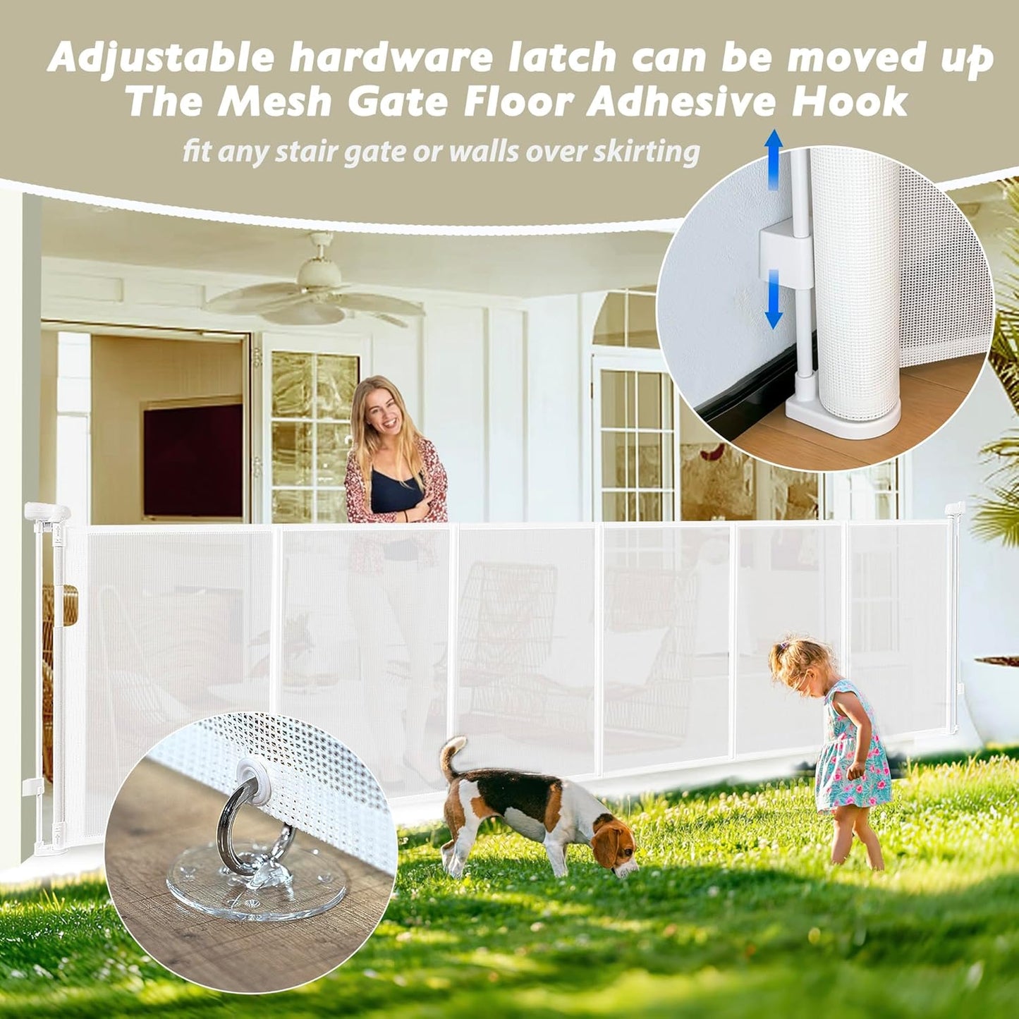 150" Extra Wide Retractable Baby Gates Dog Gate for Large Opening, 41" Extra Tall Mesh Pet Gate, Long Child Safety Gates with Fiberglass Rods for Stairways, Doorways, Hallways - Indoor/Outdoor Use