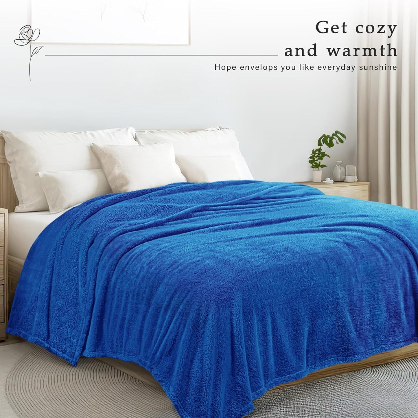 Exclusivo Mezcla King Size Flannel Fleece Blanket, Super Soft Velvet Plush Bed Blanket, Fuzzy Cozy and Warm for All Seasons, 90x104 Inches, Cobalt Blue