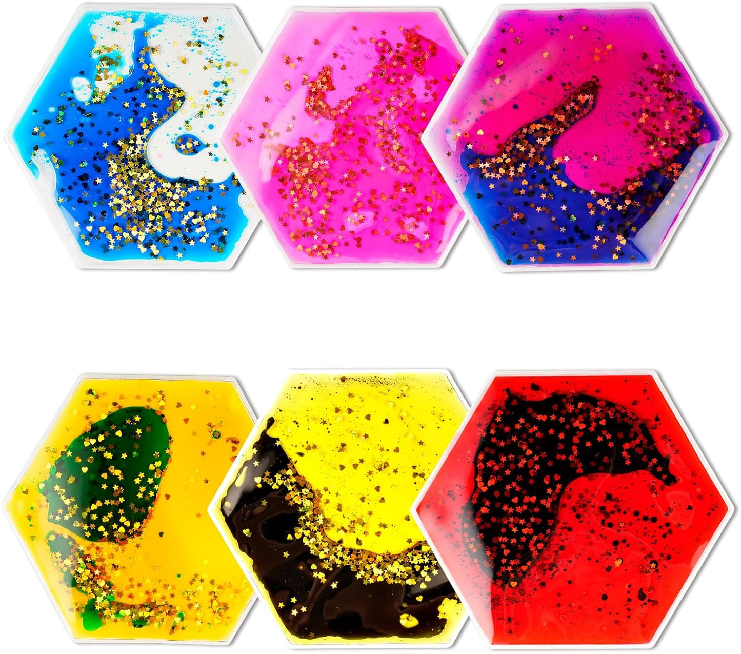 Sensory Soft Gel Liquid Toys: Sensory Fidget Hexagon Liquid Motion Toys Autism Kids Sensory Toys 6 Pack