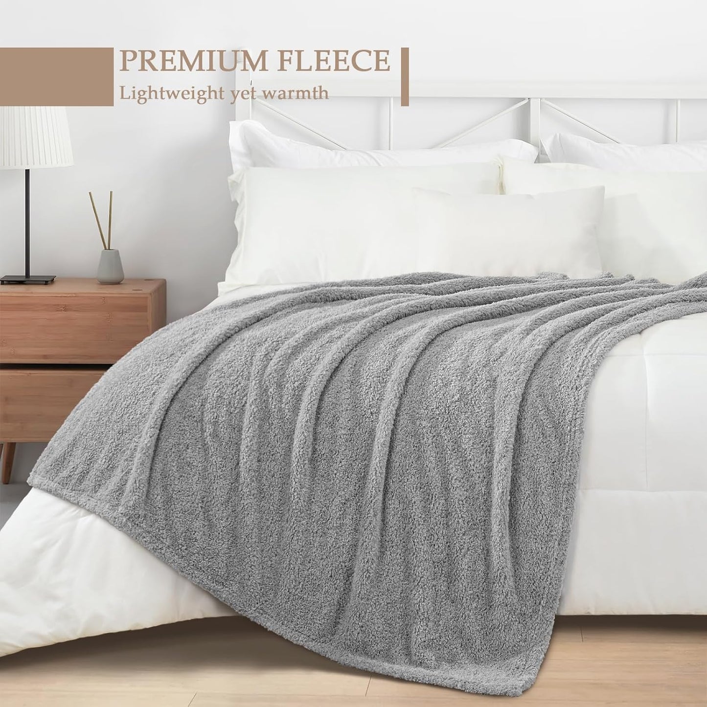 Exclusivo Mezcla Fleece Blanket for Couch, Soft and Cozy Twin Blankets for Women Men Girls Kids, Suitable for All Seasons, Light Grey, 60x80 Inches