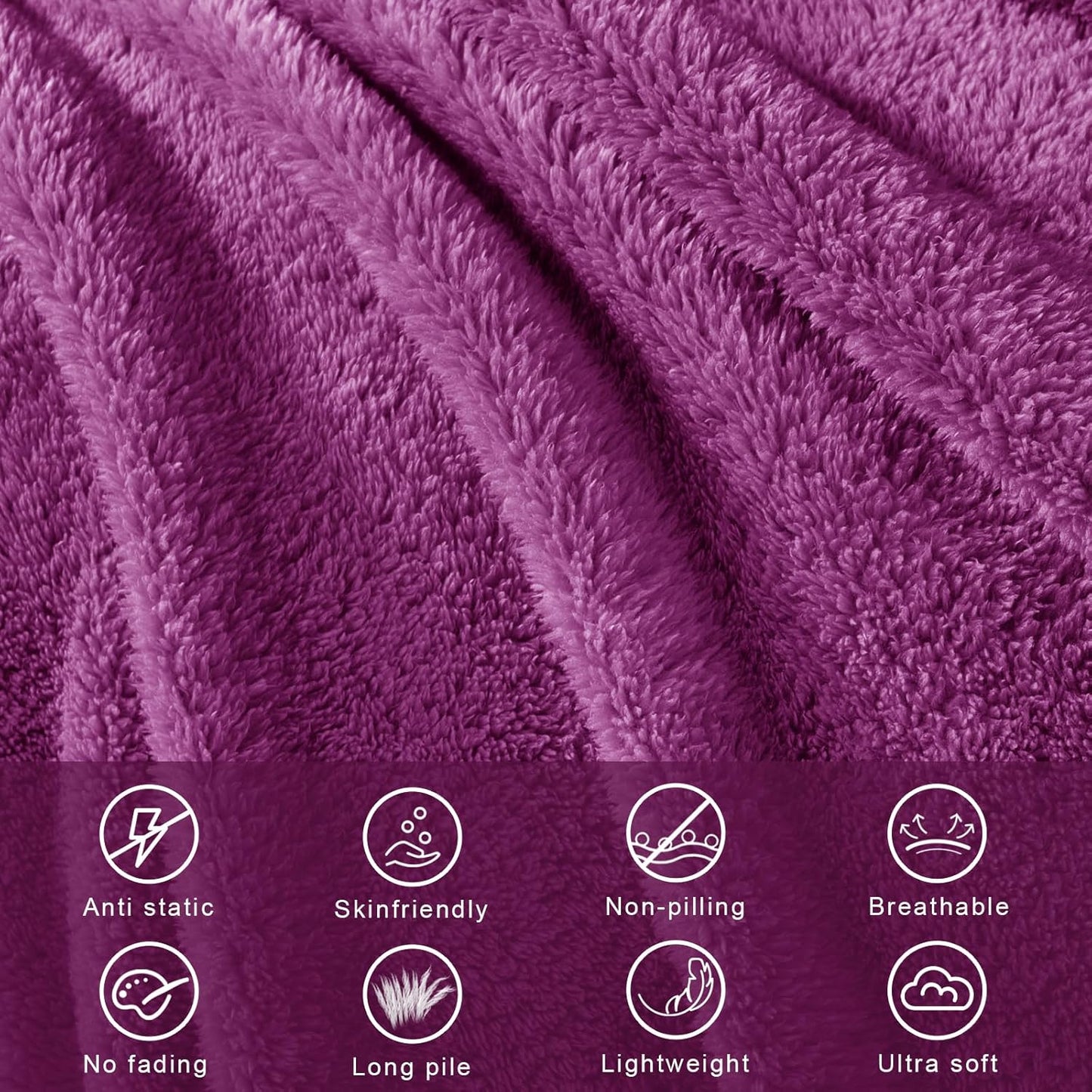 Exclusivo Mezcla King Size Flannel Fleece Blanket, Super Soft Velvet Plush Bed Blanket, Fuzzy Cozy and Warm for All Seasons, 90x104 Inches, Purple