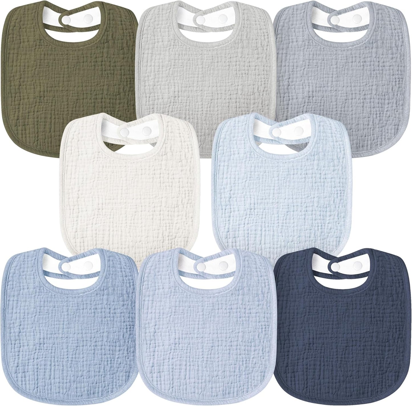 Susurration Muslin Baby Bibs 8 Pack Bandana Drool Bibs, Soft Square Adjustable Baby Drooling Bibs for Unisex Girls & Boys