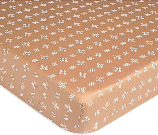 Crane Baby Crib Sheet, Copper Dash Neutral Crib Sheets & Toddler Sheets, 100% Cotton Sateen, 28" x 52", Breathable & Fitted