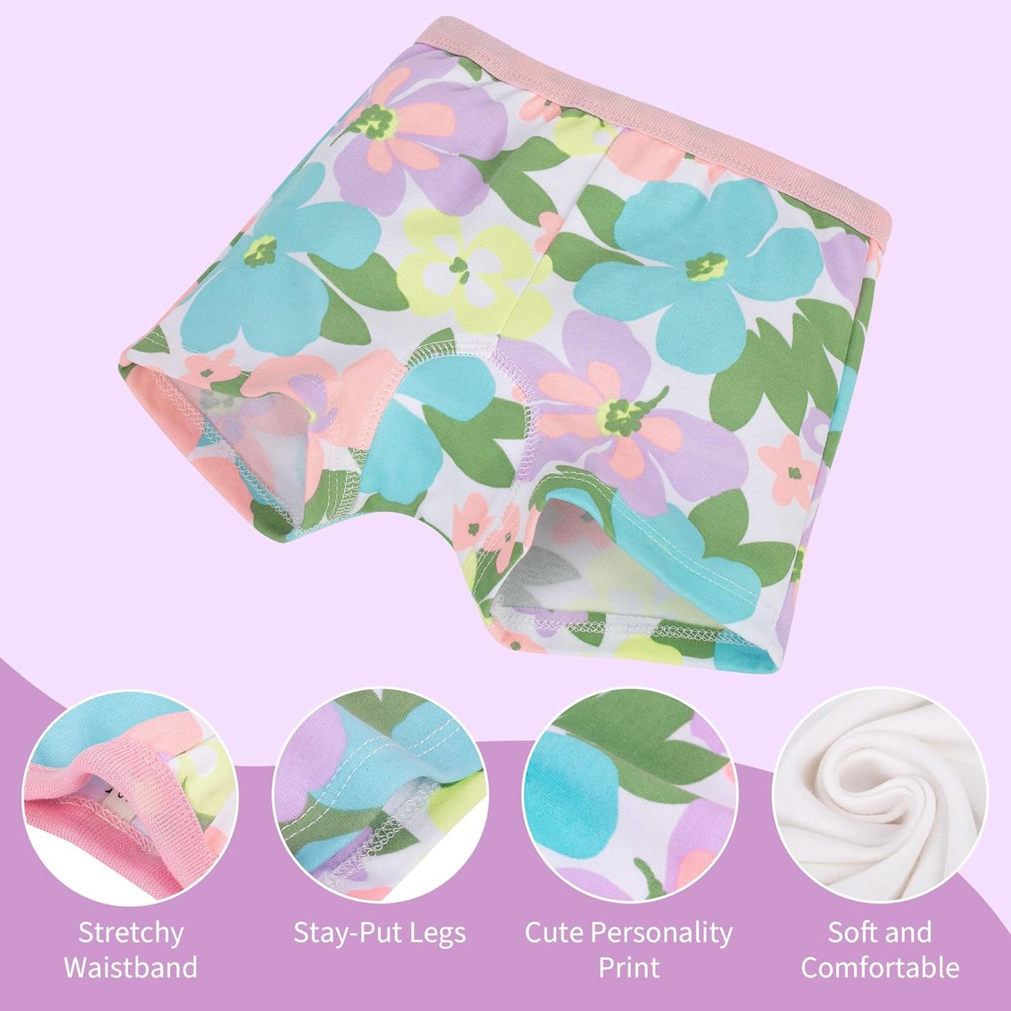 BIG ELEPHANT 10 Pack Toddler Girls' Underwear Boxer Briefs，100% Cotton Super Soft Breathable Panties (3T-10Y)