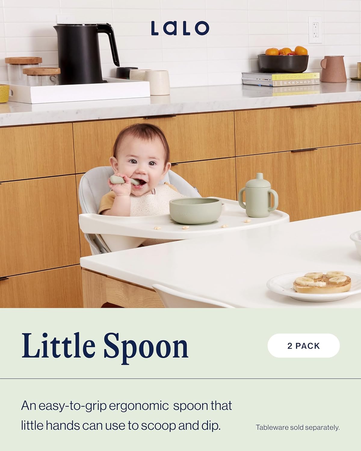 Lalo Little Spoon Set - 2 Piece Baby Spoons Set for Infants & Babies - Made From Food Grade Silicone Dishwasher Safe - Baby Feeding Essentials for Early Stage Mealtime - Grapefruit
