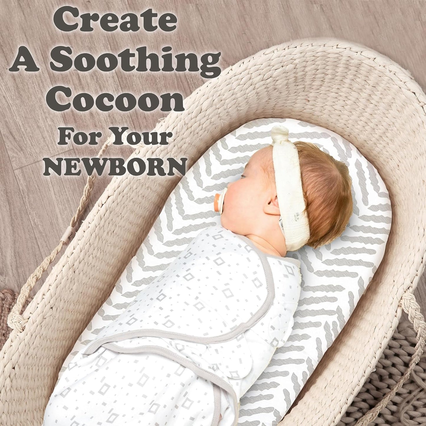 Bublo Baby Swaddles for Newborns – 4-Pack Infant Swaddles 0-3 Months – Adjustable Swaddle Sleep Sack – Soft Organic Cotton Baby Wrap for Safe & Cozy Sleep (Geometric Grey-Cream)