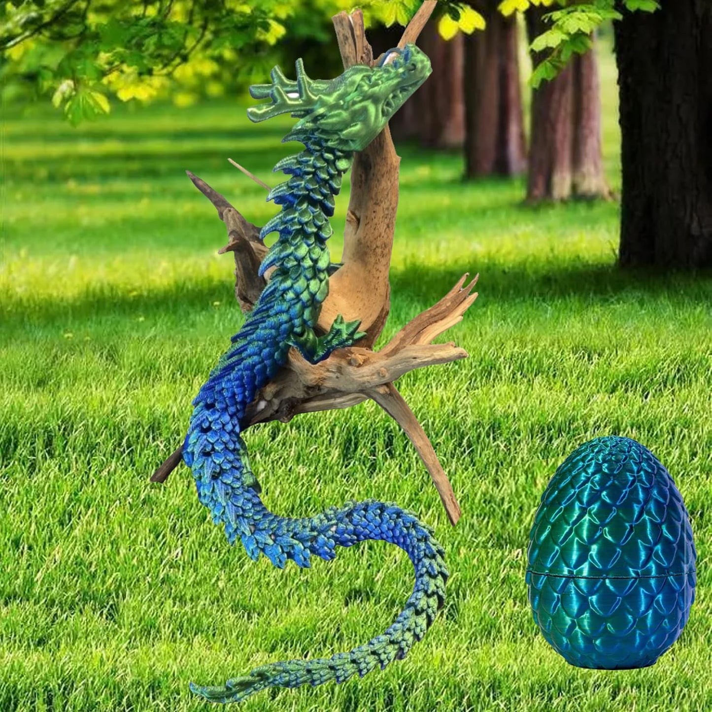 3D Printed Dragon Eggs with Dragon Inside Fidget Toys Full Articulated Dragon Crystal Dragon with Dragon Egg, Home Office Decor Executive Desk Toys Posable Flexible Crystal Dragon Toys (Laser-Green)