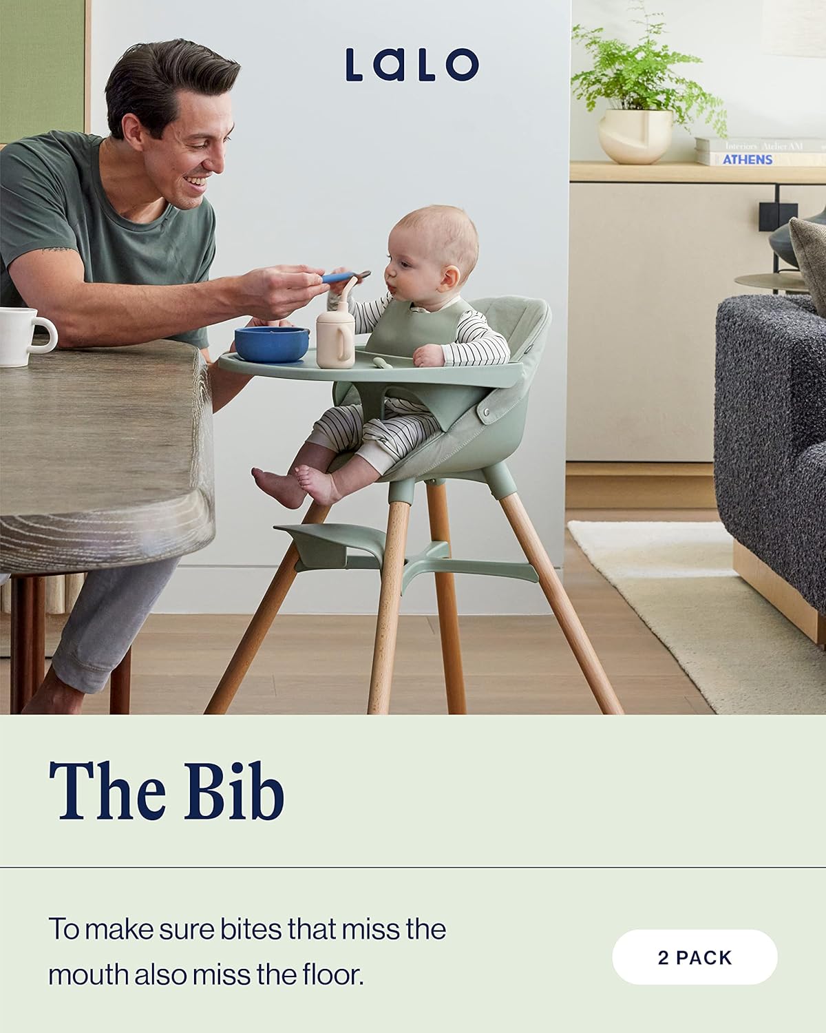 Lalo The Bib - Waterproof, Non-Toxic Silicone Baby Bib with Adjustable Neck Band & Silicone Food Pouch Catcher, Set of 2