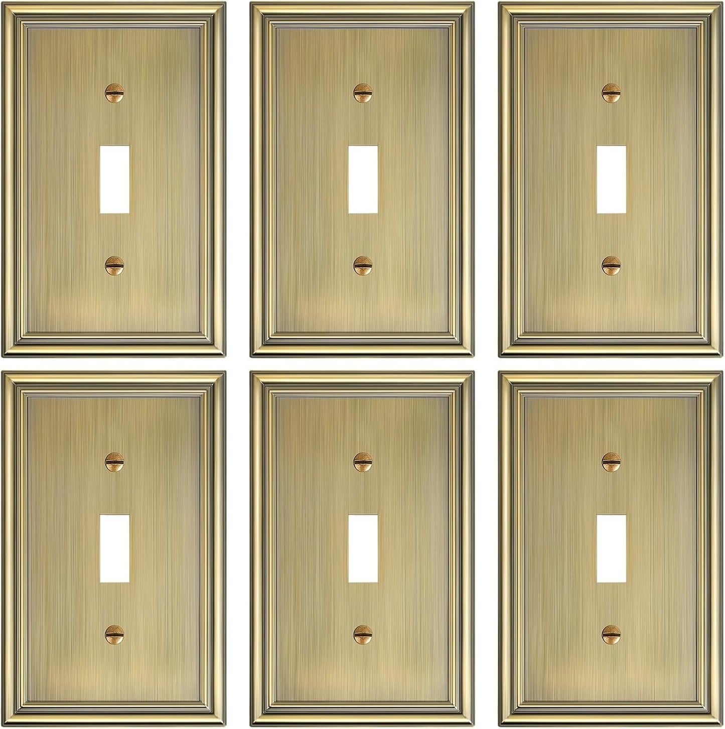 6-Pack Single Toggle Light Switch Cover Plate, Durable Solid Zinc Alloy Decorative Switch Plate Covers, Antique Brass 1 Gang Wall Plate, Corrosion Resistant