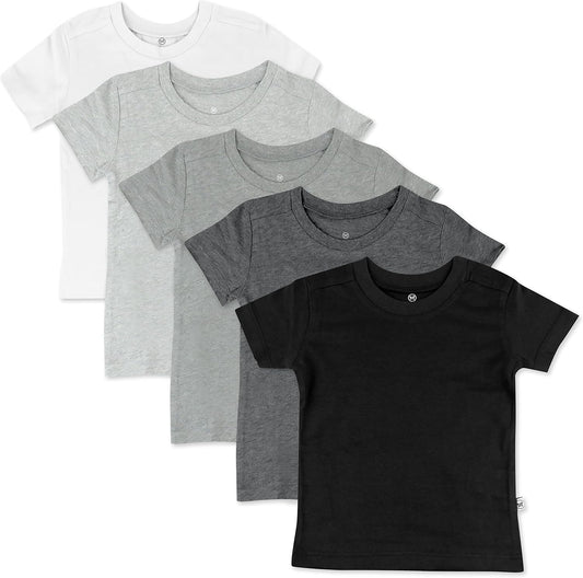5-Pack Short Sleeve T-Shirts 100% Organic Cotton Baby, Toddler, Little Kid, Boy, Girl, Unisex