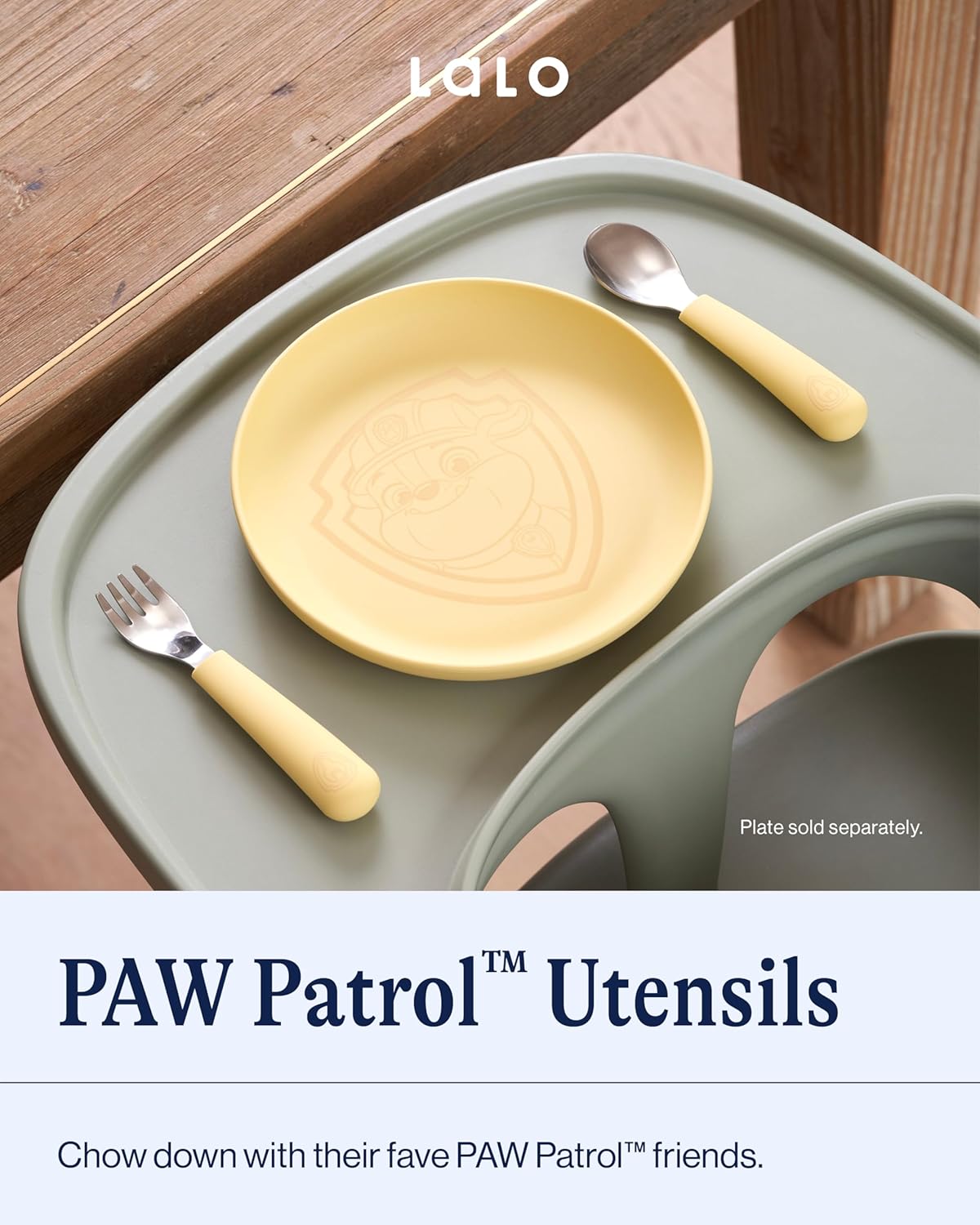 Lalo PAW Patrol Utensils - Toddler Fork and Spoon Set - Stainless Steel and Silicone Ergonomic Toddler Utensils - Children Safe Flatware Set - 2 Pieces - Rubble