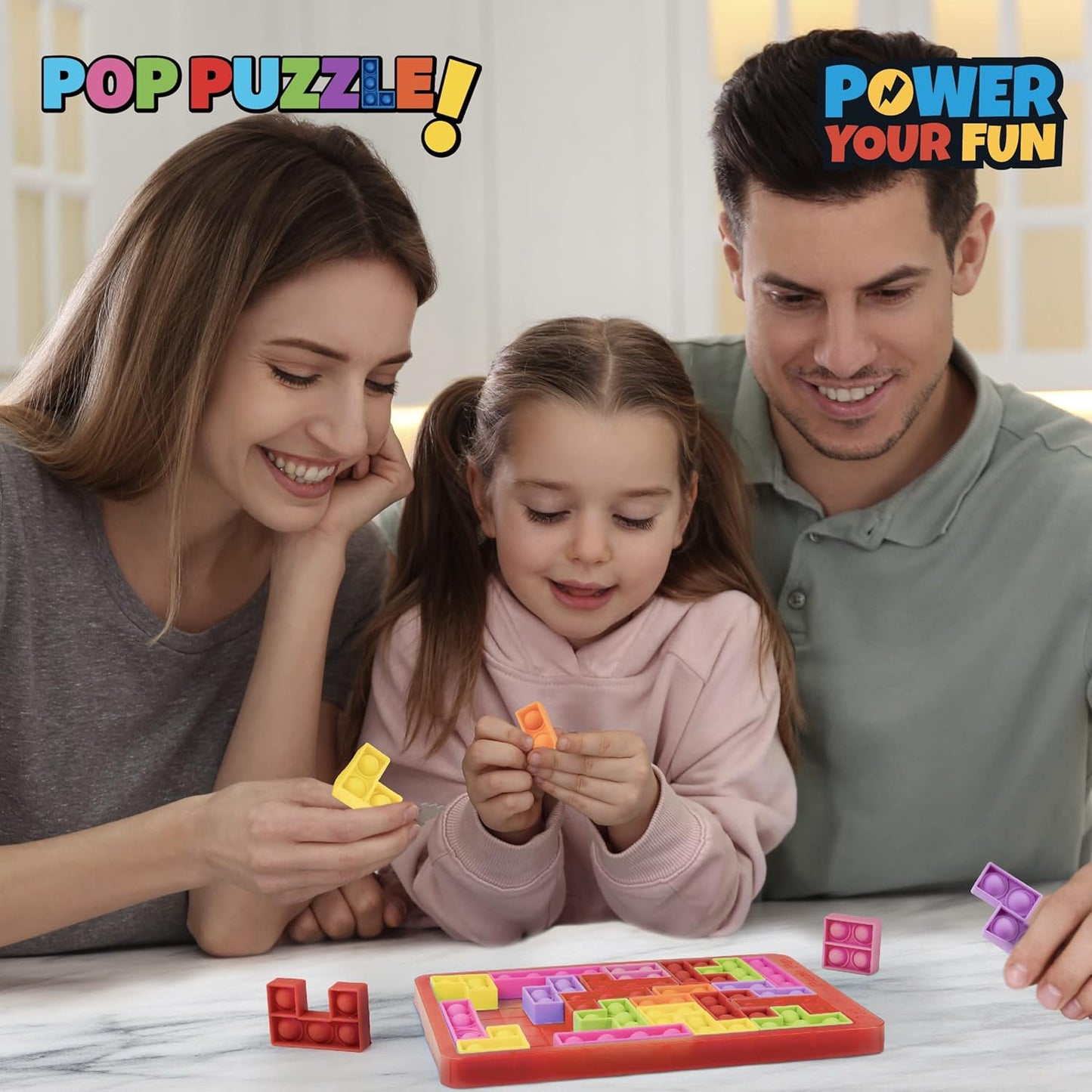 Power Your Fun Pop Puzzle Popper Fidget Game - 27pc Jigsaw Puzzle Game Pop Push It Bubble Sensory Fidget Toys for Learning, Stress Relief Silicone Pop Puzzle Game Board for Kids and Adults (Red)