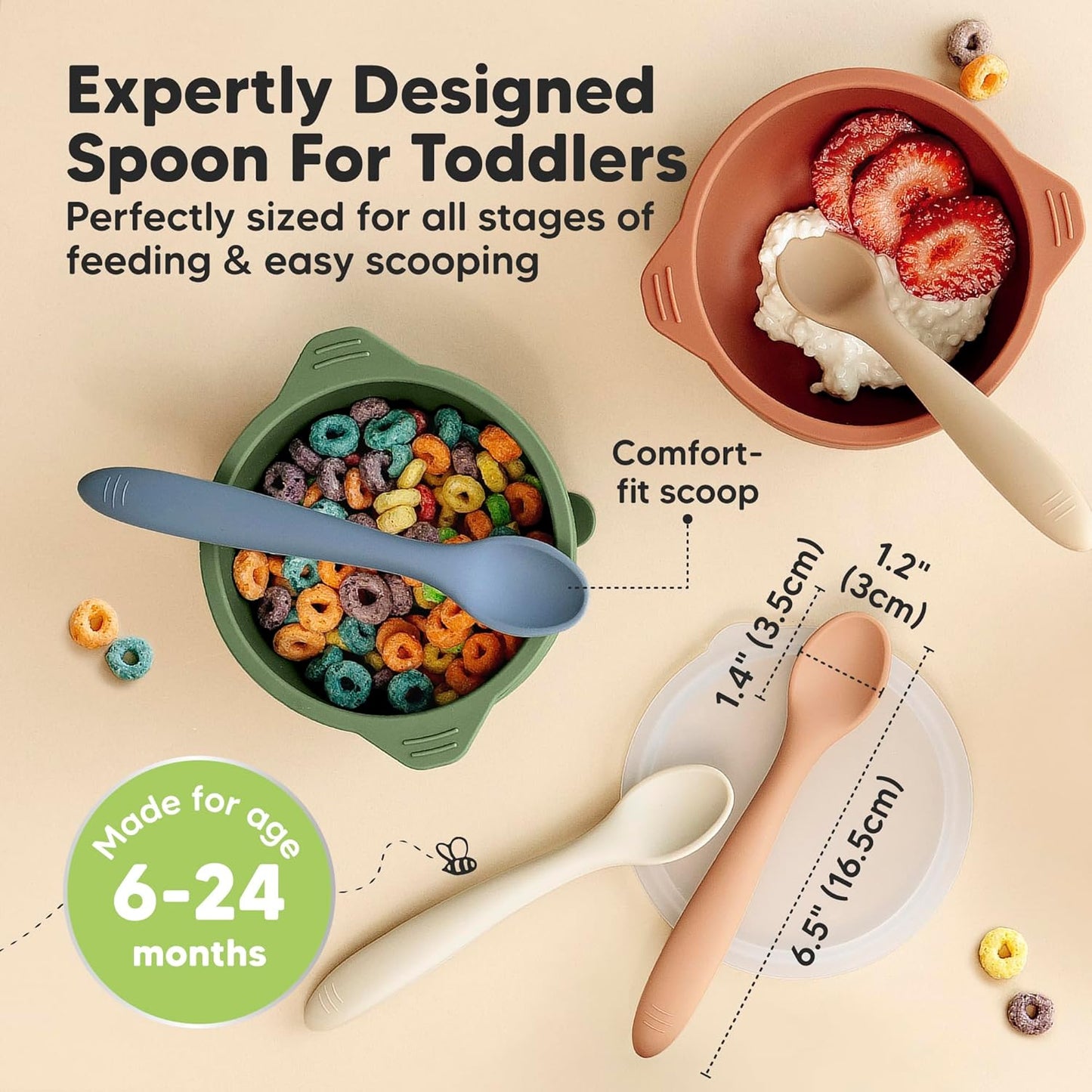 KeaBabies Silicone Baby Spoons, Self Feeding 6-12 months - 3-Pack Baby Weaning Eating Utensils, Toddler First Food Training Spoon, Infant, Kids Feeding Supplies Essential Set, Dishwasher-safe (Slate)