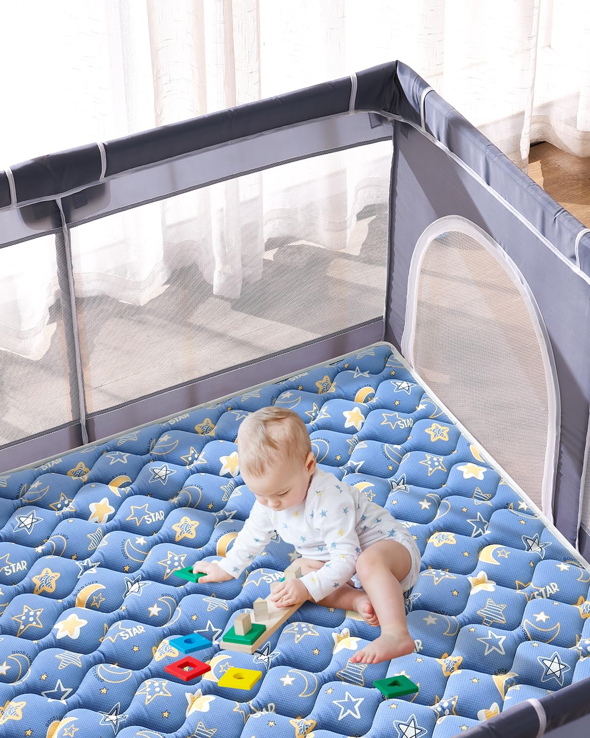 Odorless Premium Foam Baby Play Mat 50" x 50", Soft Microfiber Fabric Crawling Mat for Floor- Comfortable and Hypoallergenic, Non-Slip Cushioned Floor Playpen mat for Infants,Babies,Toddlers