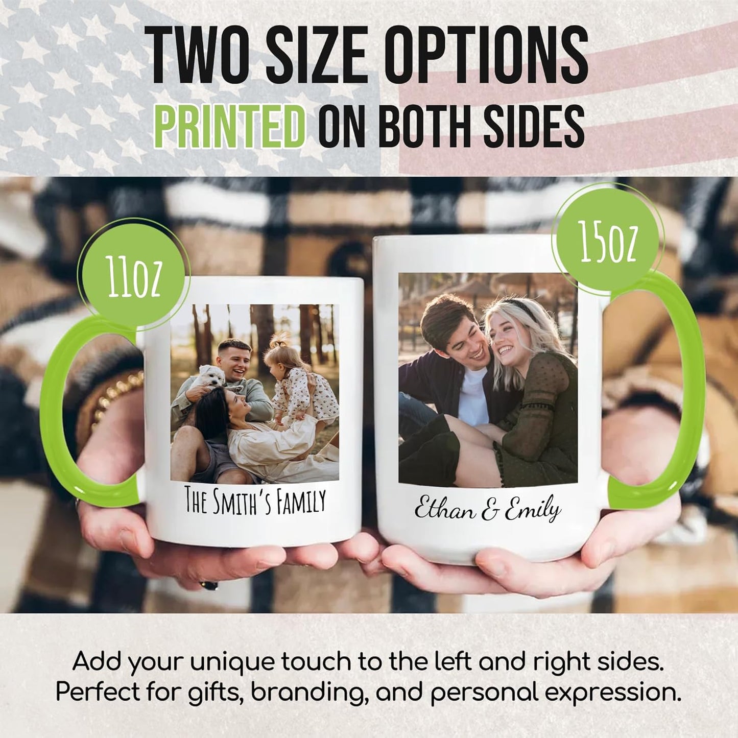 Custom Mug Upload Your Picture Personalized Coffee Mug with Photo Text Name Customized Cup Unique Ideas Gifts for Men Women Mom Dad Girlfriend Boyfriend Friend Family (Green, 11oz)