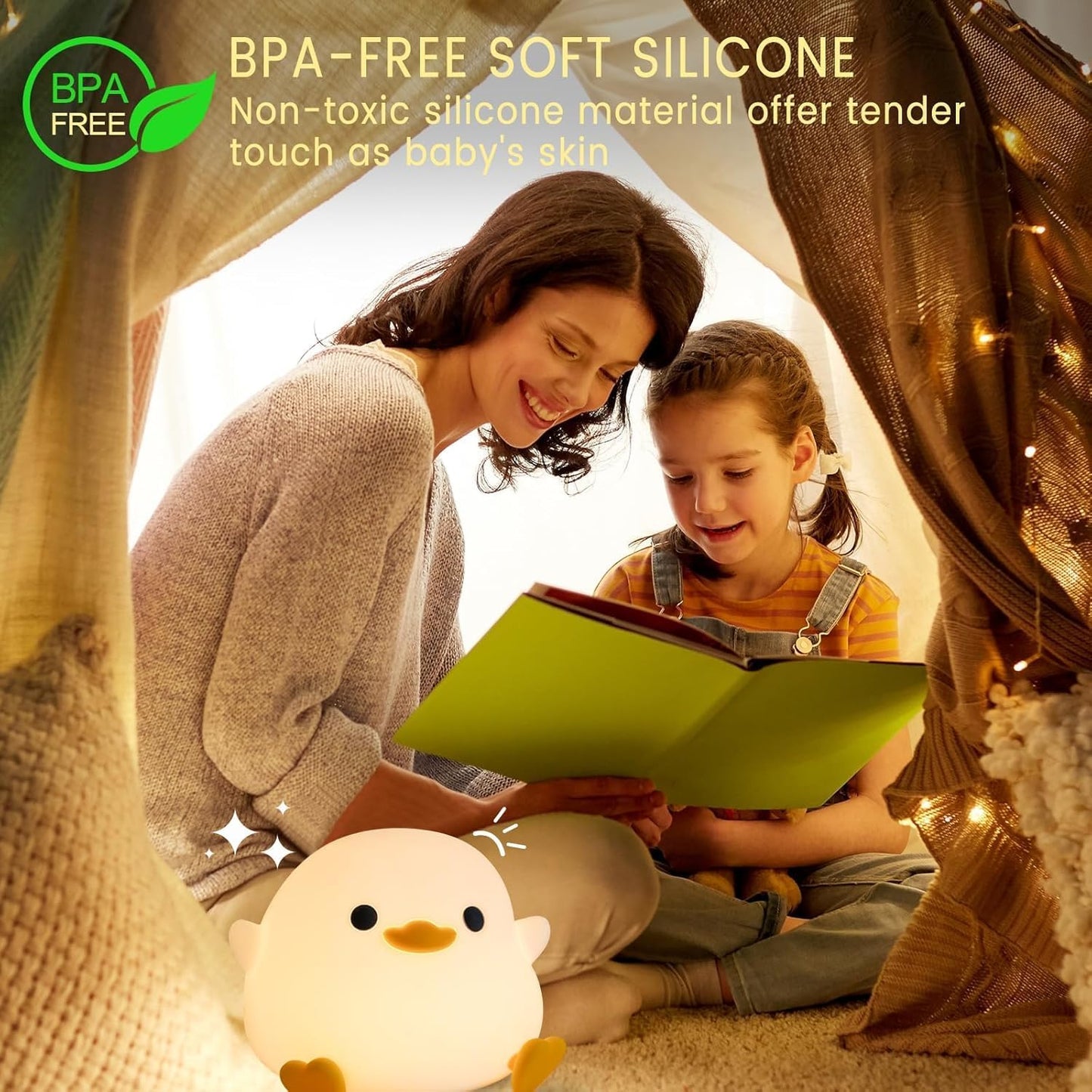 Duck Lamp, Cute Pea Duck Night Light, 2 Levels Dimmable Ducky Night Lamp, LED Squishy Animal Light for Kids Sleep, Rechargeable Bedside Touch Silicone Lamp, Unique Dorm Decor Gift Toy