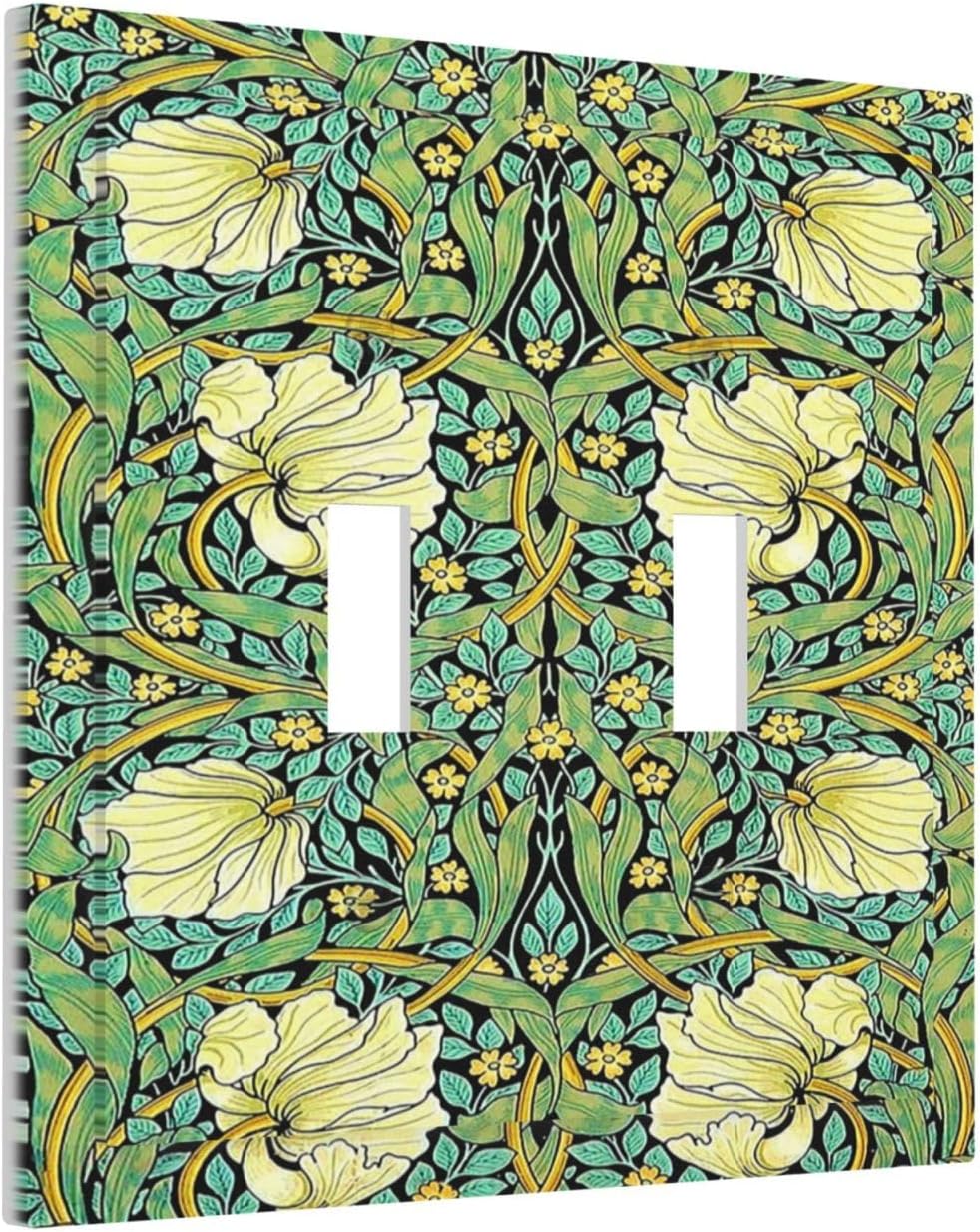 Decorative Switch Plates William Morris Vintage Floral Yellow Flowers Green Leaf 2 Gang Double Toggle Outlet Light Switch Cover Wall Plate Electrical Faceplate for Bedroom living Room Decor