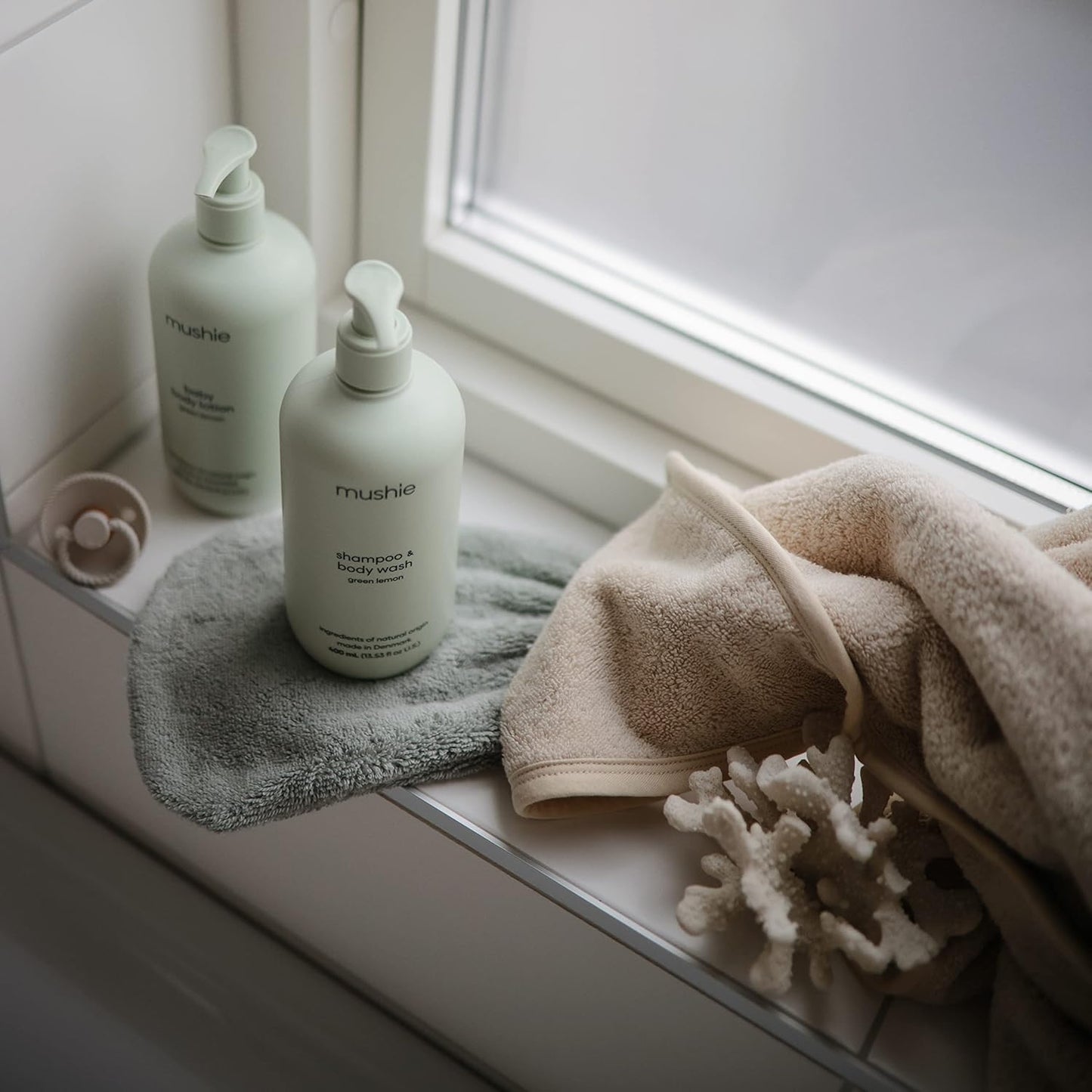 mushie Baby Bath Mitt | Organic Cotton | Pack of 2 (Sea Mist)