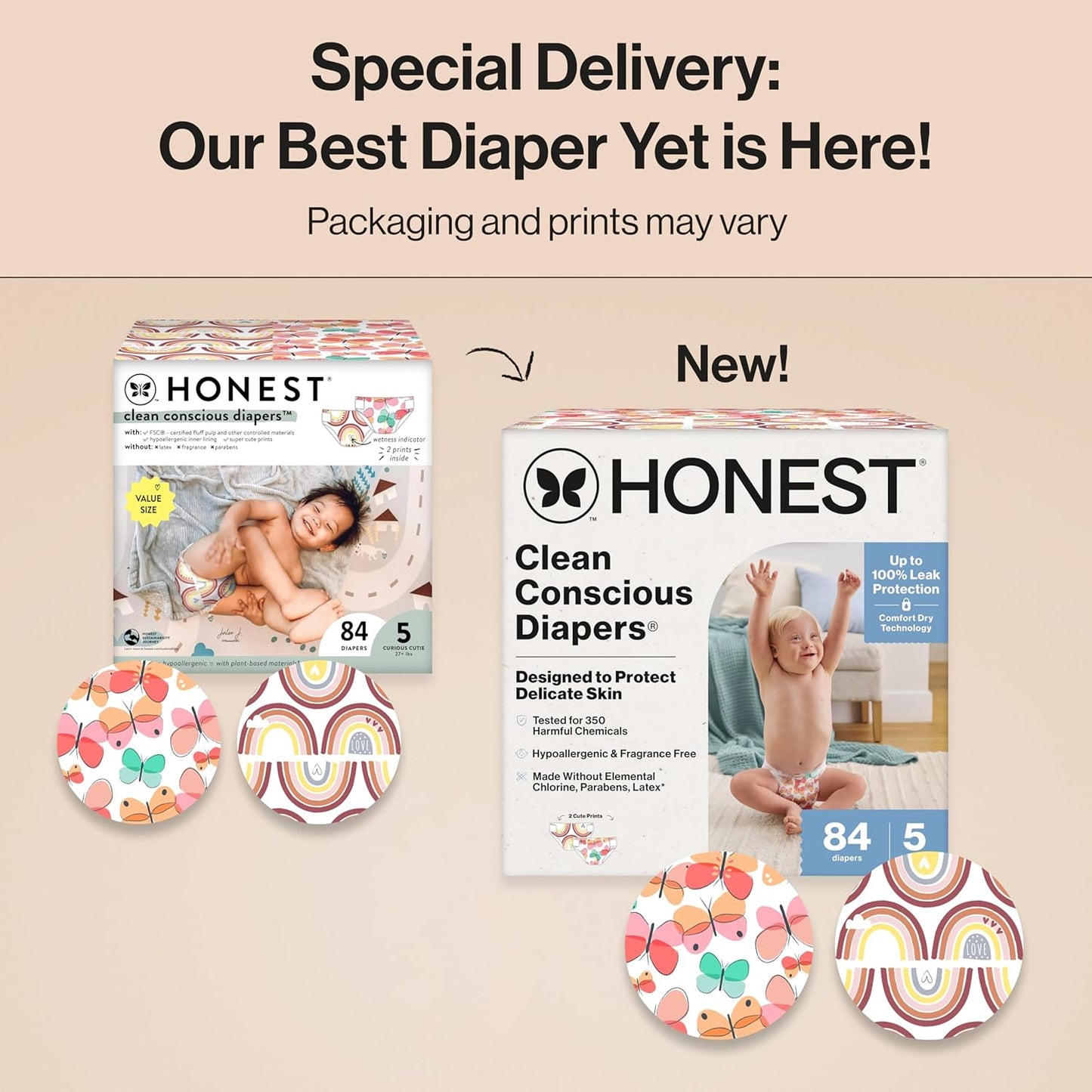 The Honest Company Clean Conscious Diapers for Delicate Skin | Up to 100% Leakproof | Hypoallergenic, Fragrance Free | Girl Prints | Super Club Box, Size 5 (27+ lbs), 84 Count (Prints May Vary)