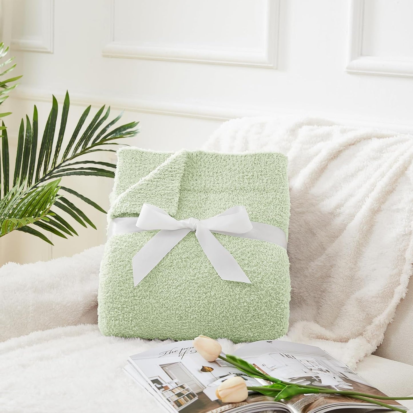 CYMULA Knit Throw Blanket for Mint Green - Super Soft Lightweight Plush Fuzzy Fluffy Cozy Blankets and Throws for Sofa Bed, 60 x 80 inches