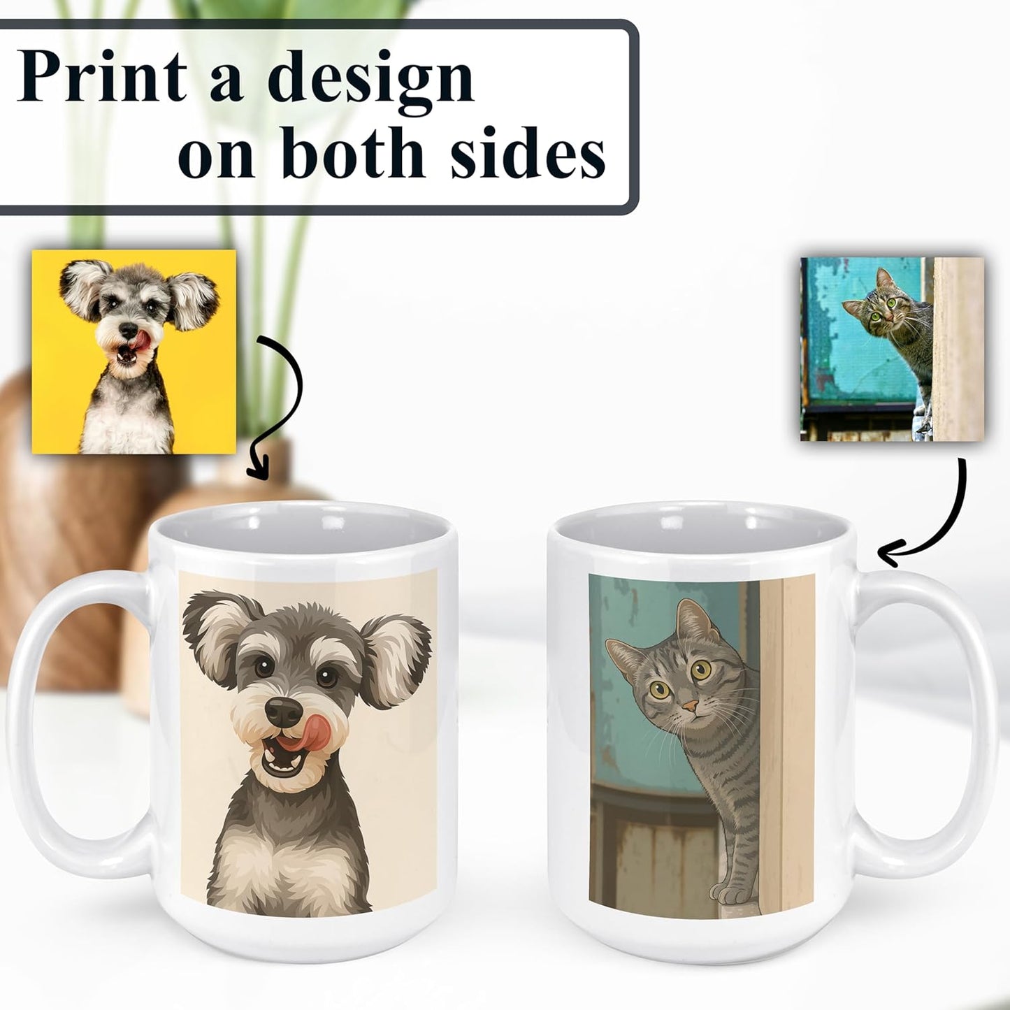 Personalized Coffee Mug, Custom Drawing Portrait Gift, Funny Customized Coffee Gift for Men & Women, Custom Mugs with Pictures, White 15oz Father's Day Mug