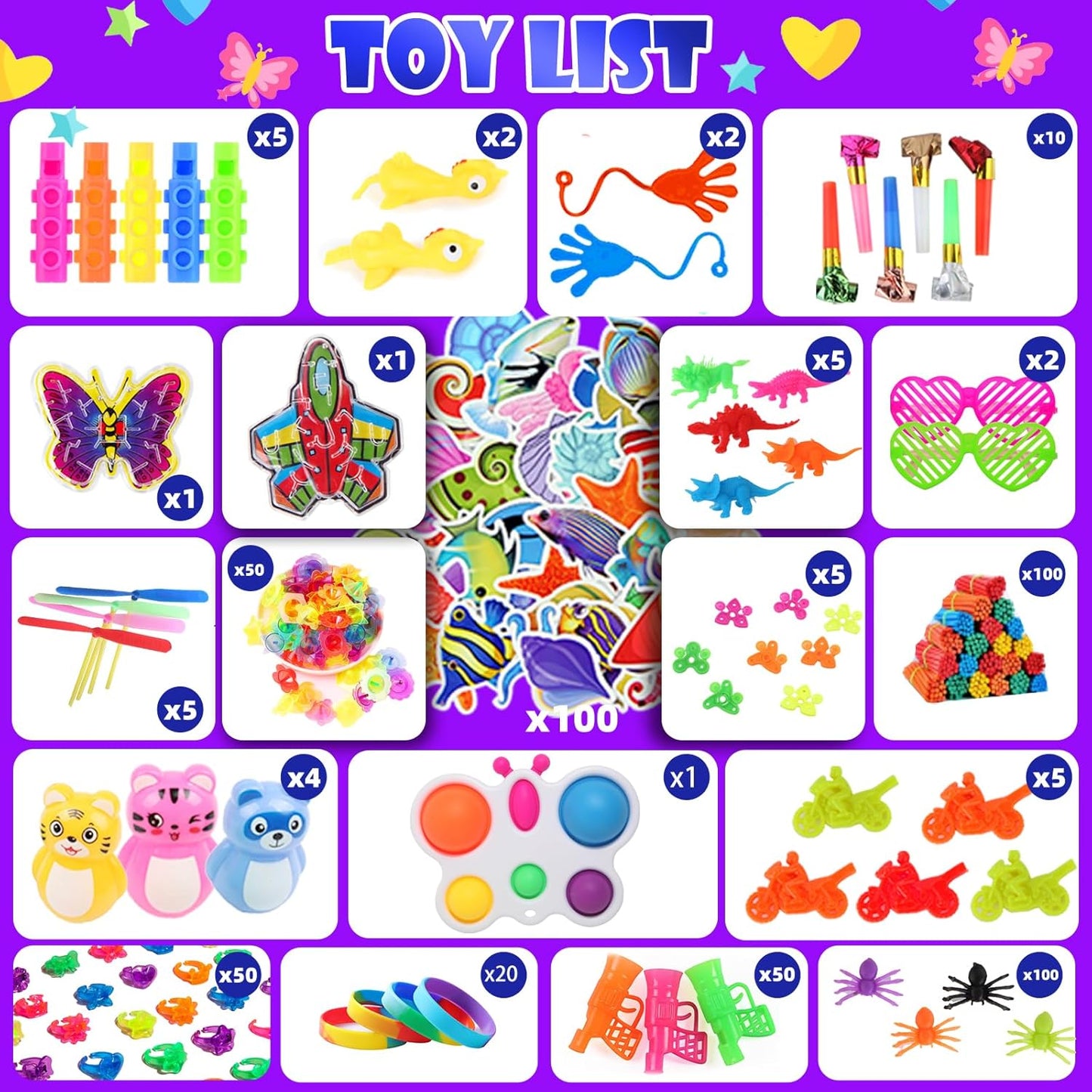 1000Pcs Fidget Toys Pack, Bulk Party Favors for Kids, Stocking Stuffers, Treasure Box Chest, Birthday Party, Classroom Carnival Prizes, Pinata Stuffers, Goodie Bag Stuffers, Stress Relief, Sensory Toy