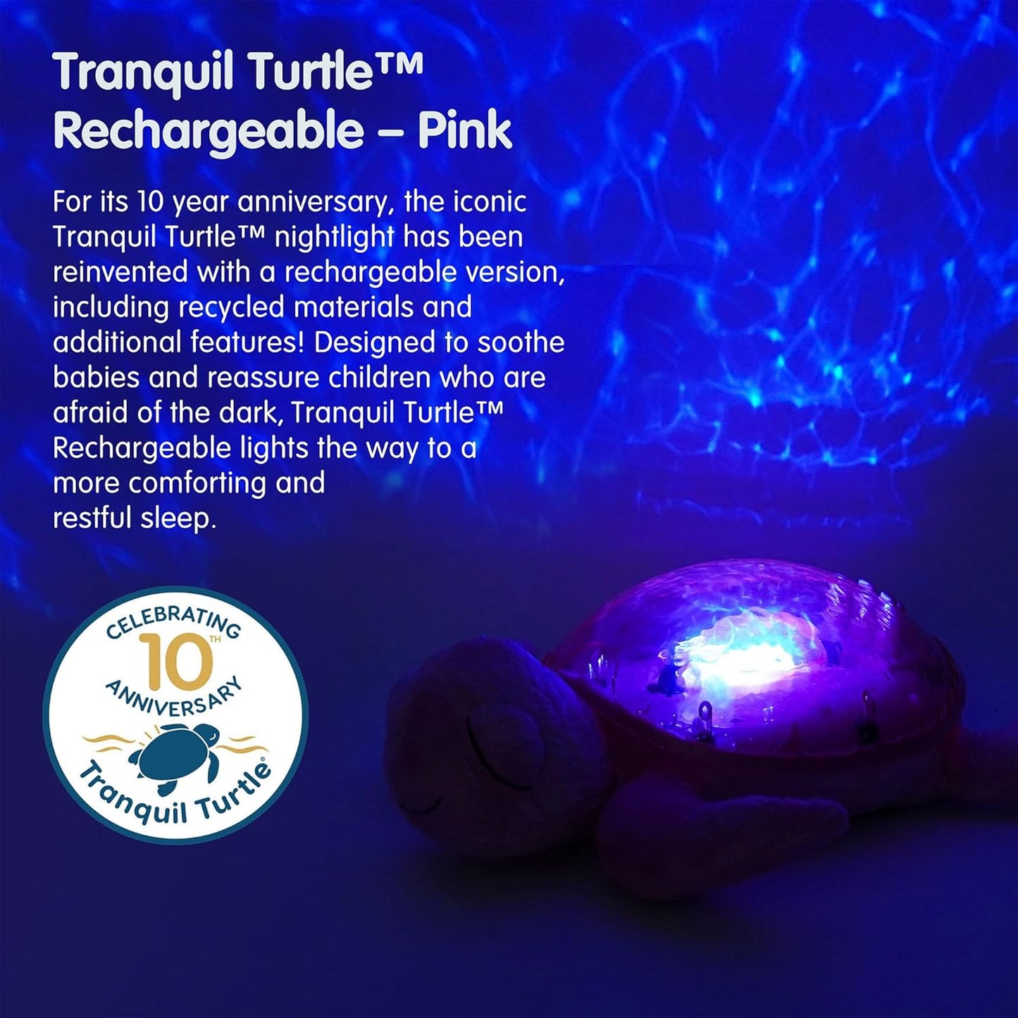 ﻿Cloud b Ocean Projector Nightlight with 2 White Noises & 2 Soothing Sounds | Adjustable Settings | Cry Sensor | Tranquil Turtle - Pink (Rechargeable)