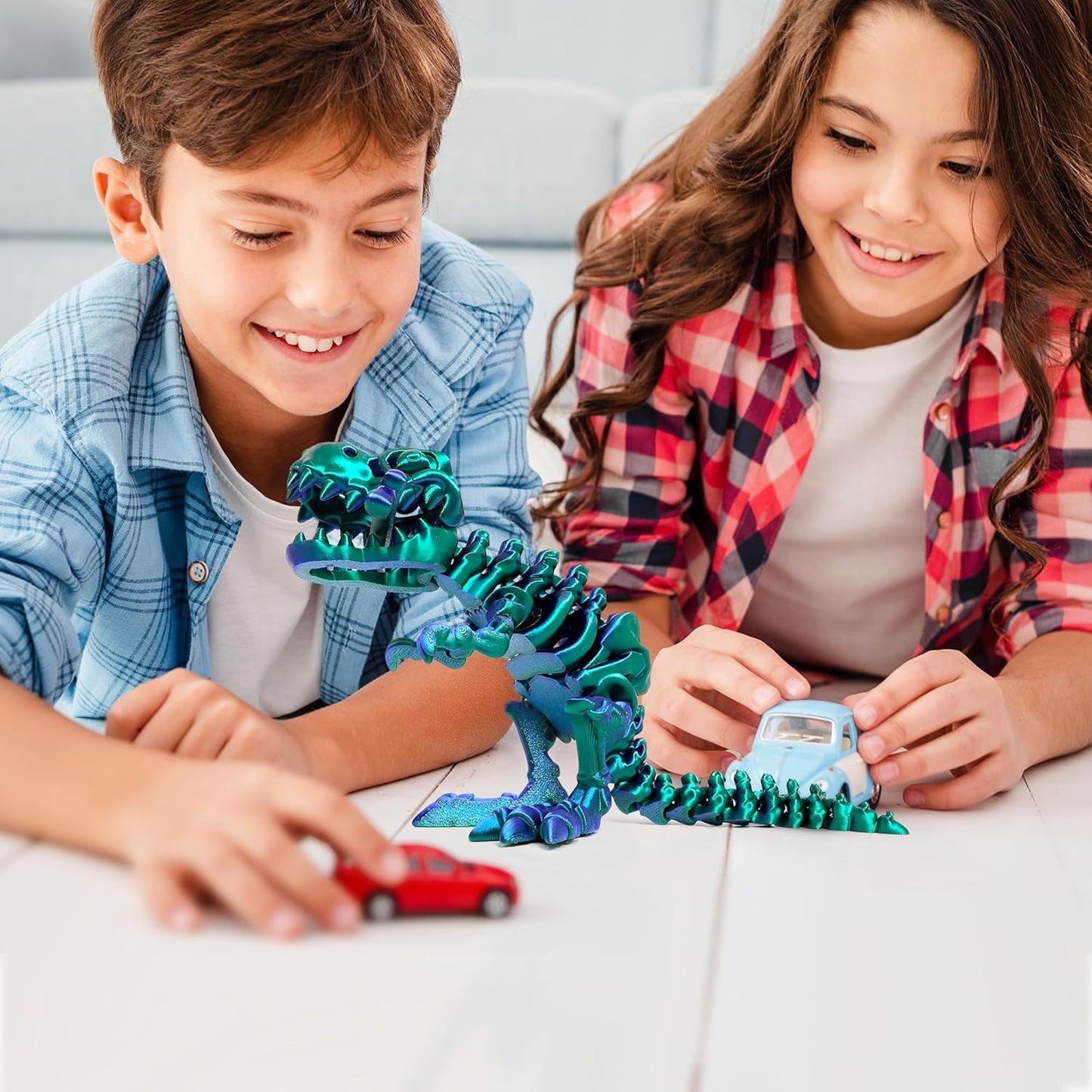 3D Printed Dinosaur with Bones - 10 inch Flexible T-Rex Skeleton with Bones, 3D Fidget Toy, Birthday Gift, Dragon Collection, Desk Executive Toy - Green