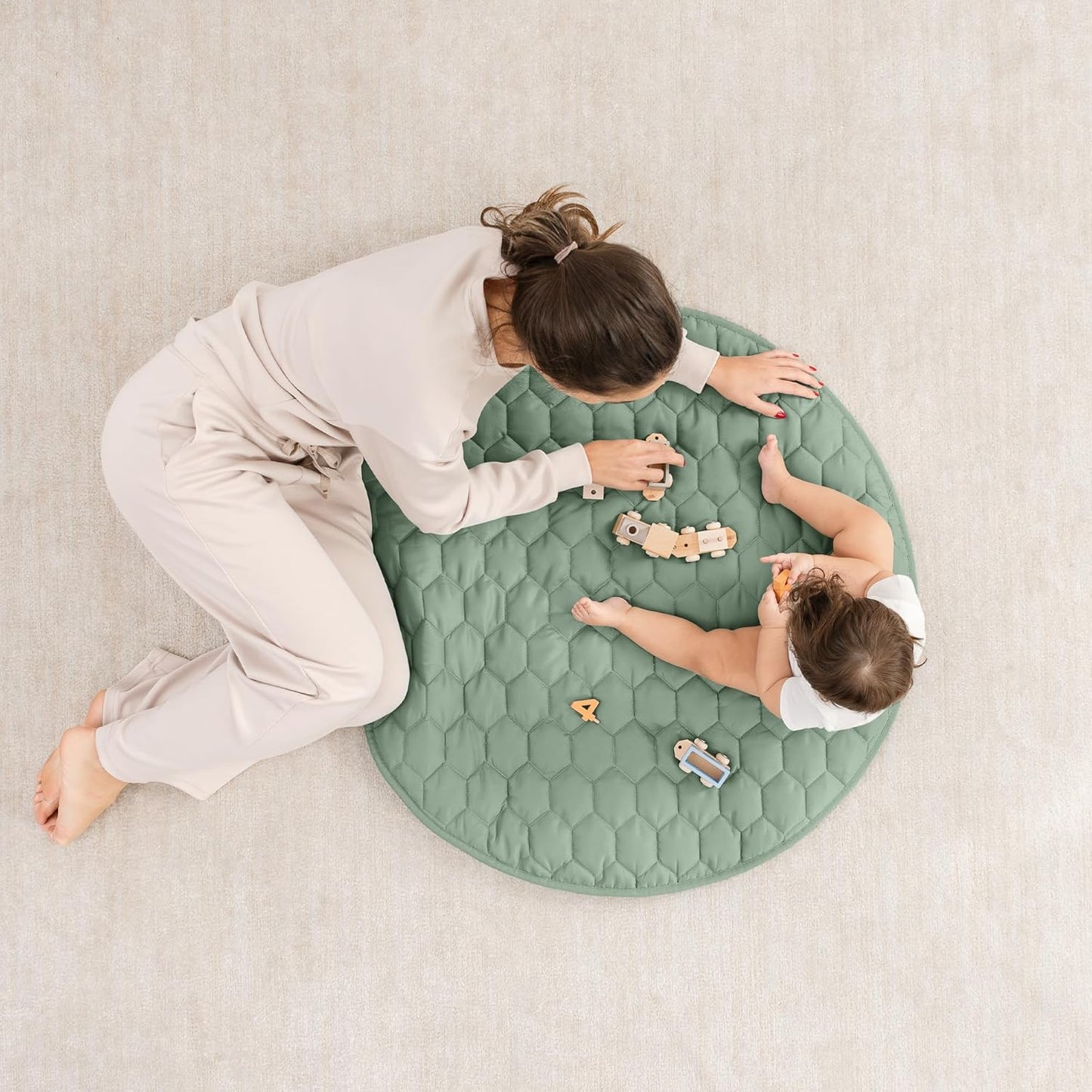 Comfy Cubs Round Kids Play Mat -Small 36 inches Soft Quilted Baby Floor Mat with Non-Slip Bottom - Plush Design for Toddlers' Playtime and Relaxation - Comfortable and Durable - Fern