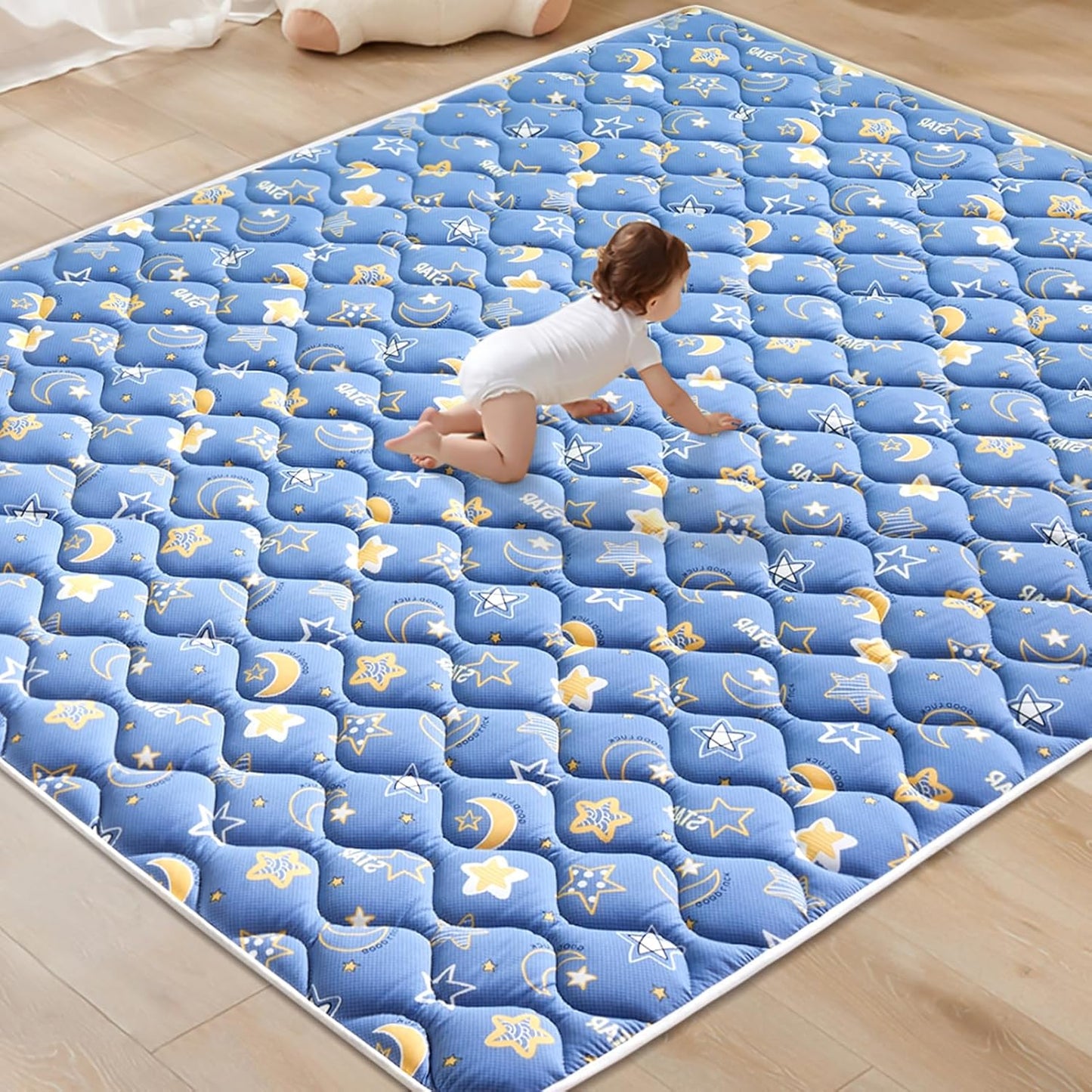 Odorless Premium Foam Baby Play Mat 4ft x 6ft, Soft Microfiber Fabric Crawling Mat for Floor- Comfortable and Hypoallergenic, Non-Slip Cushioned Floor Playpen mat for Infants,Babies,Toddlers