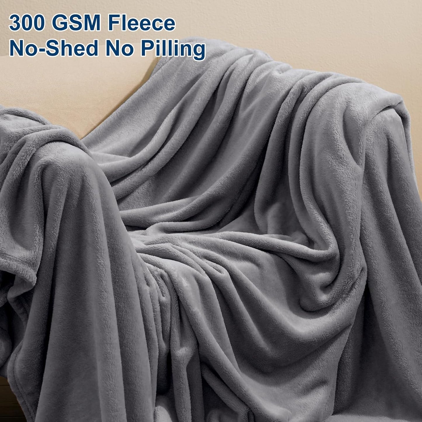 PHF Ultra Soft Fleece Blanket King Size, No Shed No Pilling Luxury Plush Cozy 300GSM Lightweight Blanket for Bed, Couch, Chair, Sofa Suitable for All Season, 108" x 90", Grey