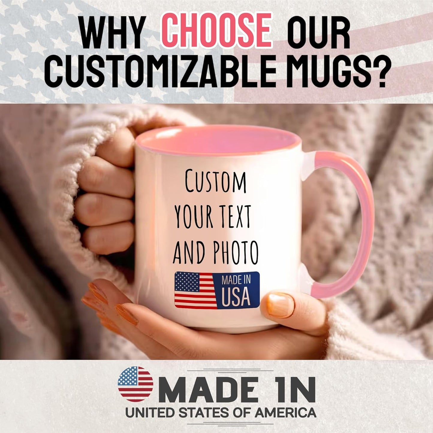 Custom Mug Upload Your Picture Personalized Coffee Mug with Photo Text Name Customized Cup Unique Ideas Gifts for Men Women Mom Dad Girlfriend Boyfriend Friend Family (Pink, 11oz)