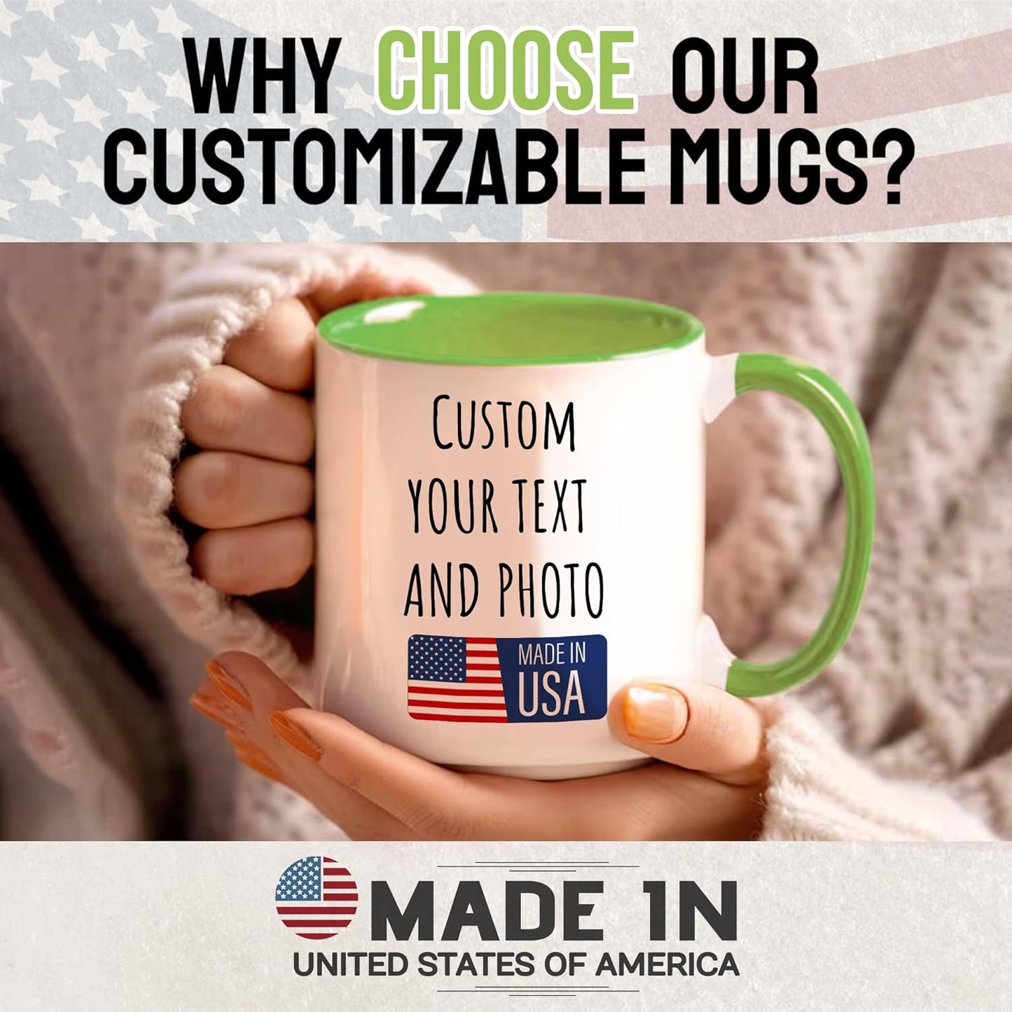 Custom Mug Upload Your Picture Personalized Coffee Mug with Photo Text Name Customized Cup Unique Ideas Gifts for Men Women Mom Dad Girlfriend Boyfriend Friend Family (Green, 15oz)