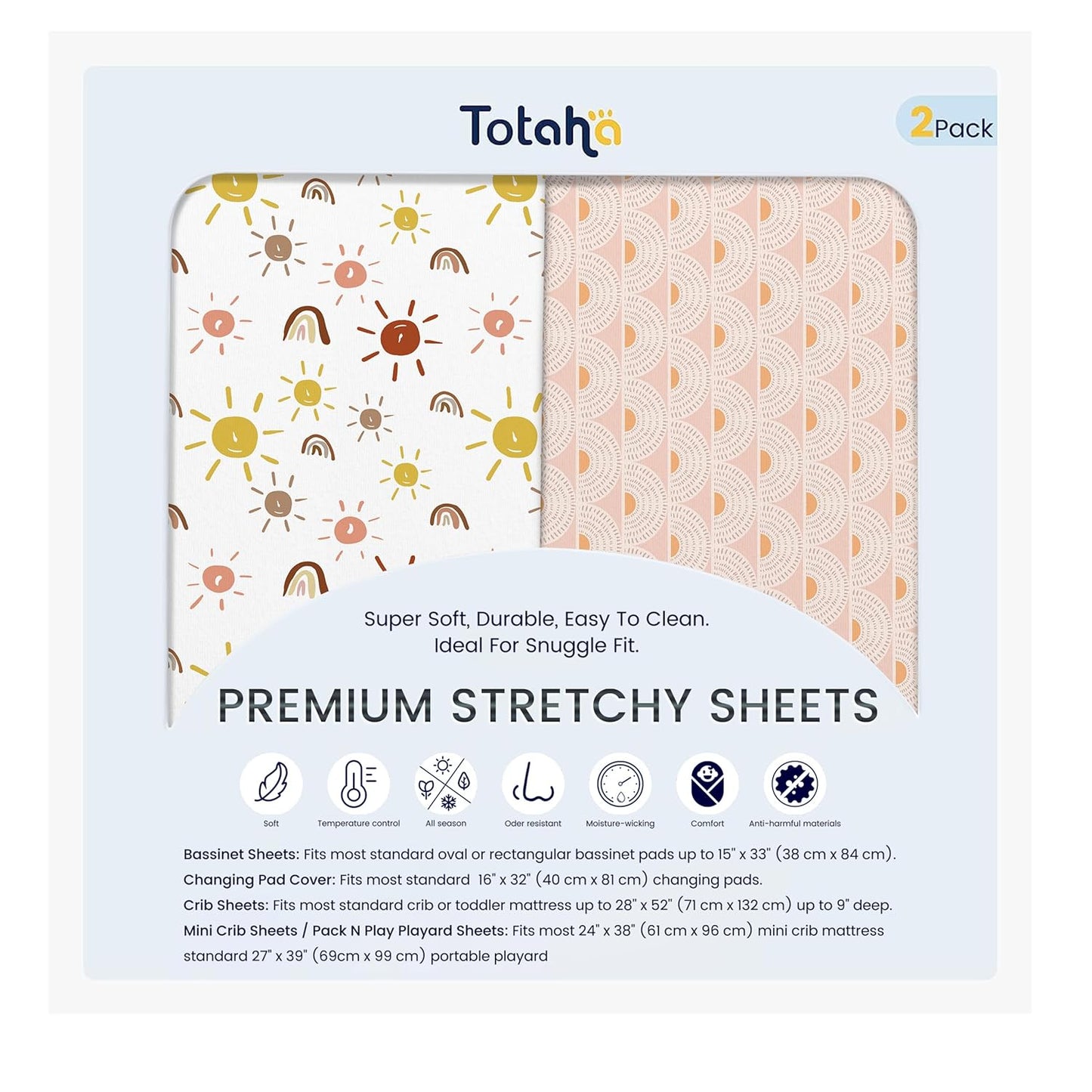 TotAha Premium Stretchy Changing Pad Covers Boho, Buttery Soft Rainbow Diaper Changing pad Covers for Girls Boys, Ultra Comfort Changing Table Covers, 5'' Deep Pocket