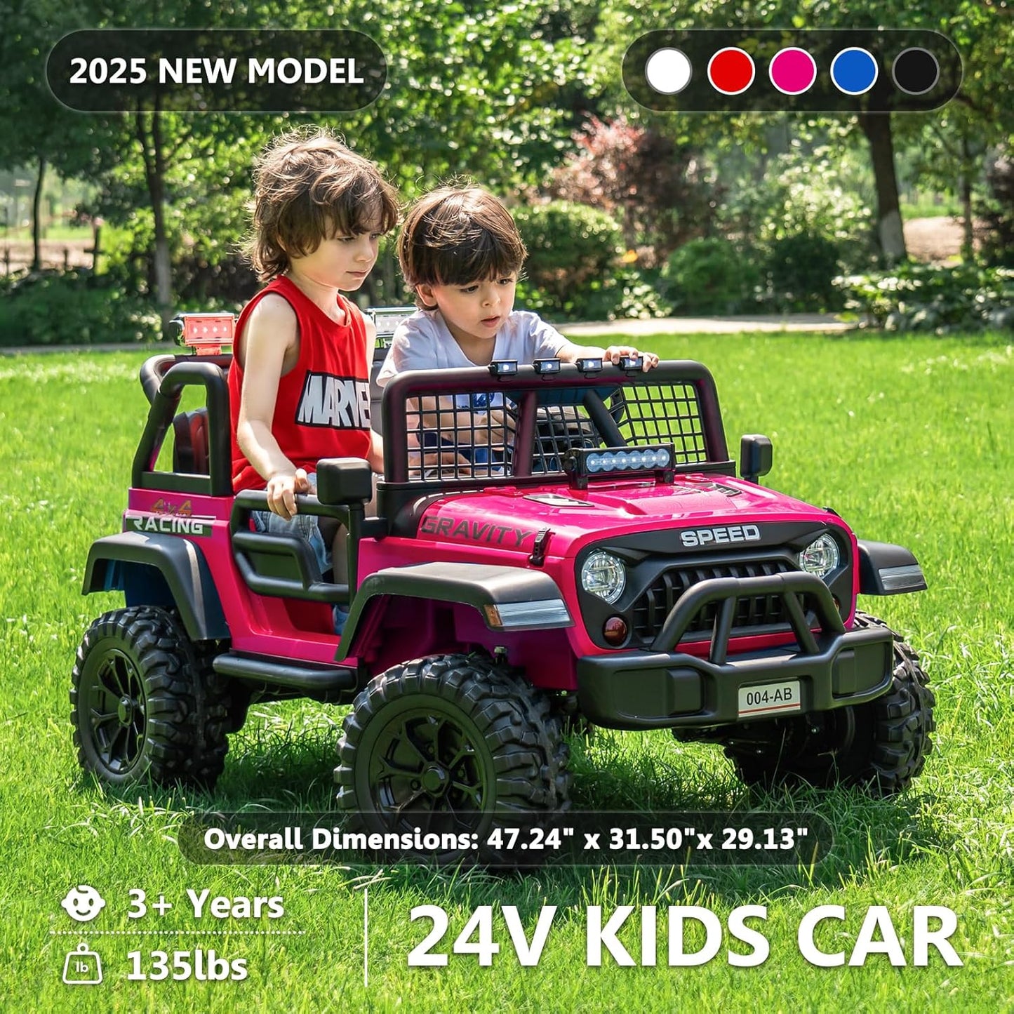 Sopbost 24V 7Ah 2 Seater Ride On Truck Ride On Toy for Big Kids Ride On Car with Remote Control Off-Road Electric Car with Shock Absorber, LED Lights, Bluetooth Music Player, EVA Tires, Pink
