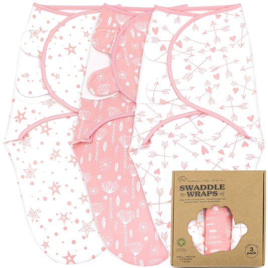 Bublo Baby Organic Preemie Swaddles 4-7 lbs - 3-Pack Premature Babies Swaddle Sleep Sack - Premature Infant Sleeping Sack - Easy Adjustable Baby Swaddle Blanket Wrap Boy Girl (Rose Pink)