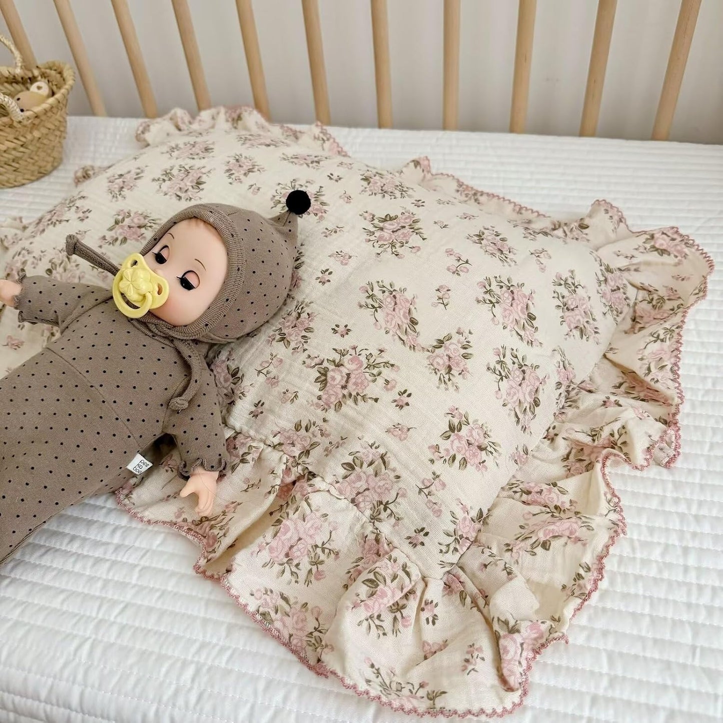 BuLuTu Muslin Cotton Toddler Pillowcases 14"x20", Shabby Chic Pink Floral Kids Pillow Cases Fit Toddler Pillow Sized 13"x18" Soft Children Pillow Covers for Girls Boys, Envelope Closure